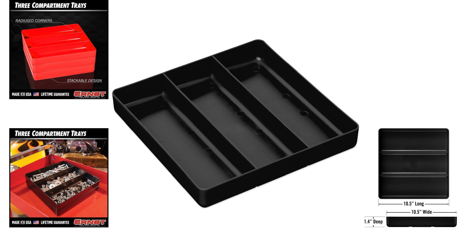 Lightweight Black Organizer Tray – 3 Compartments for Tools, Crafts & DIY Jobs