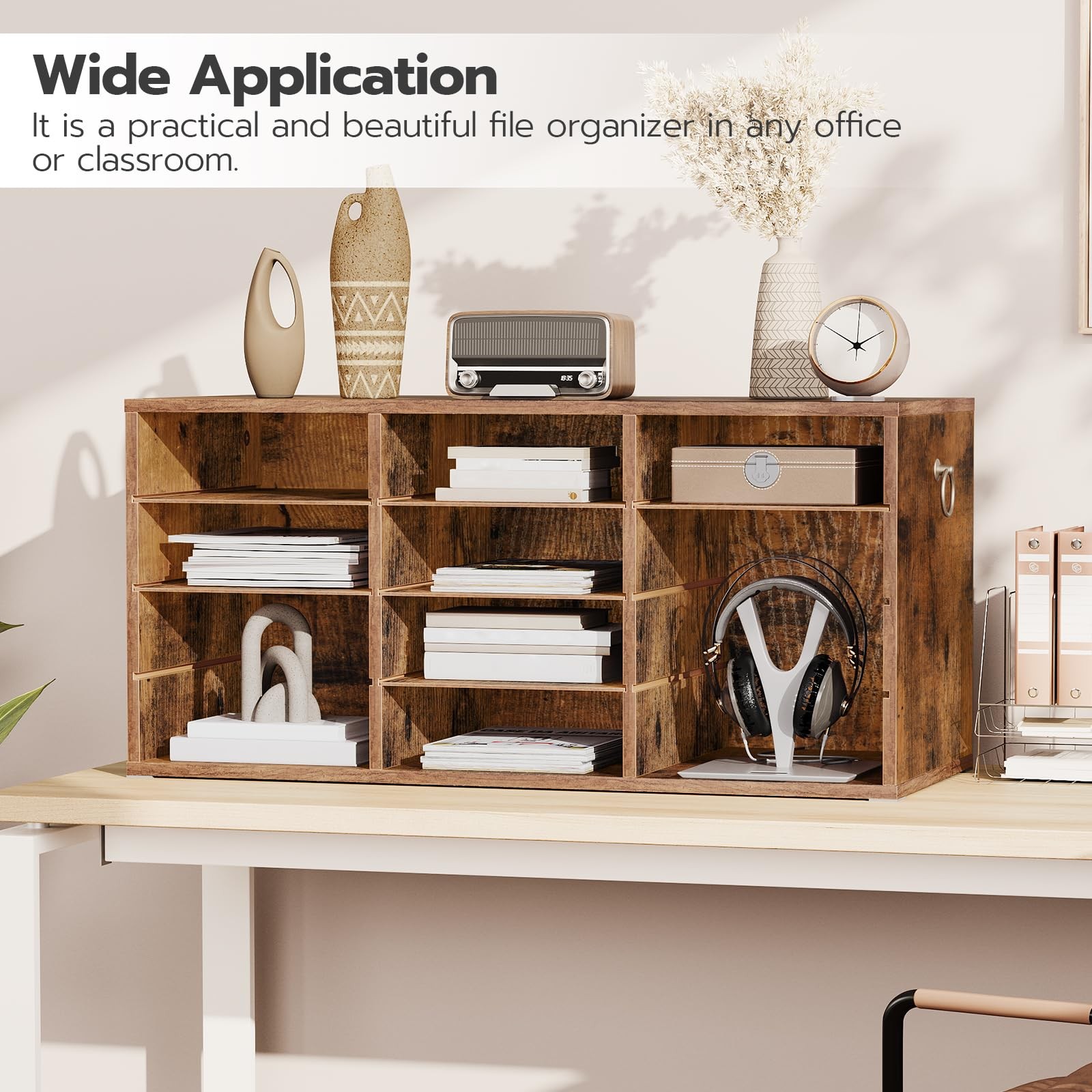 Countertop Mail Sorter Organizer Wooden Literature Organizer Student Mailbox For