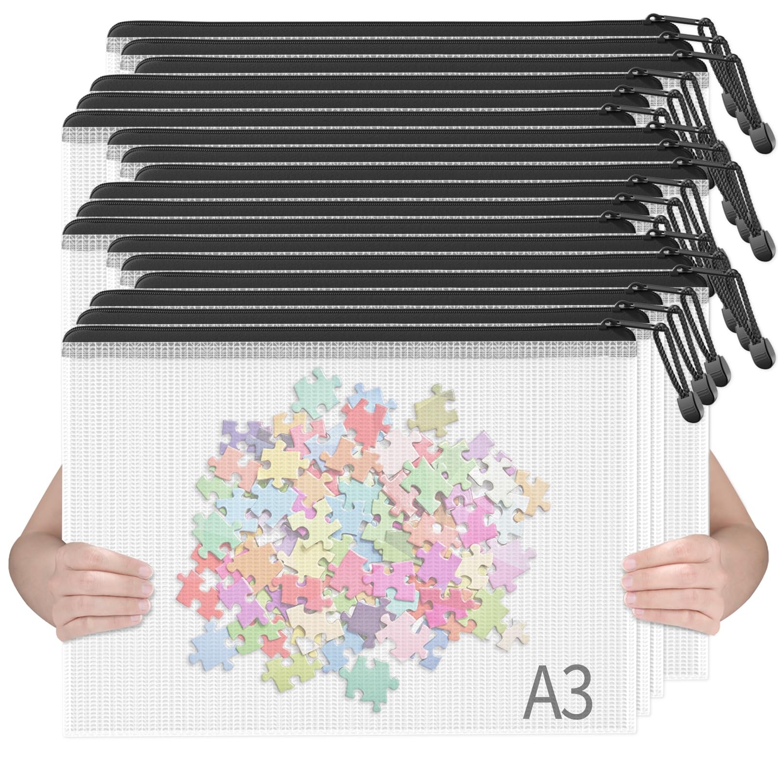 18pcs Plastic Mesh Zipper Pouch, A3, Extra Large, 16×11 in, Water-Resistant Z…
