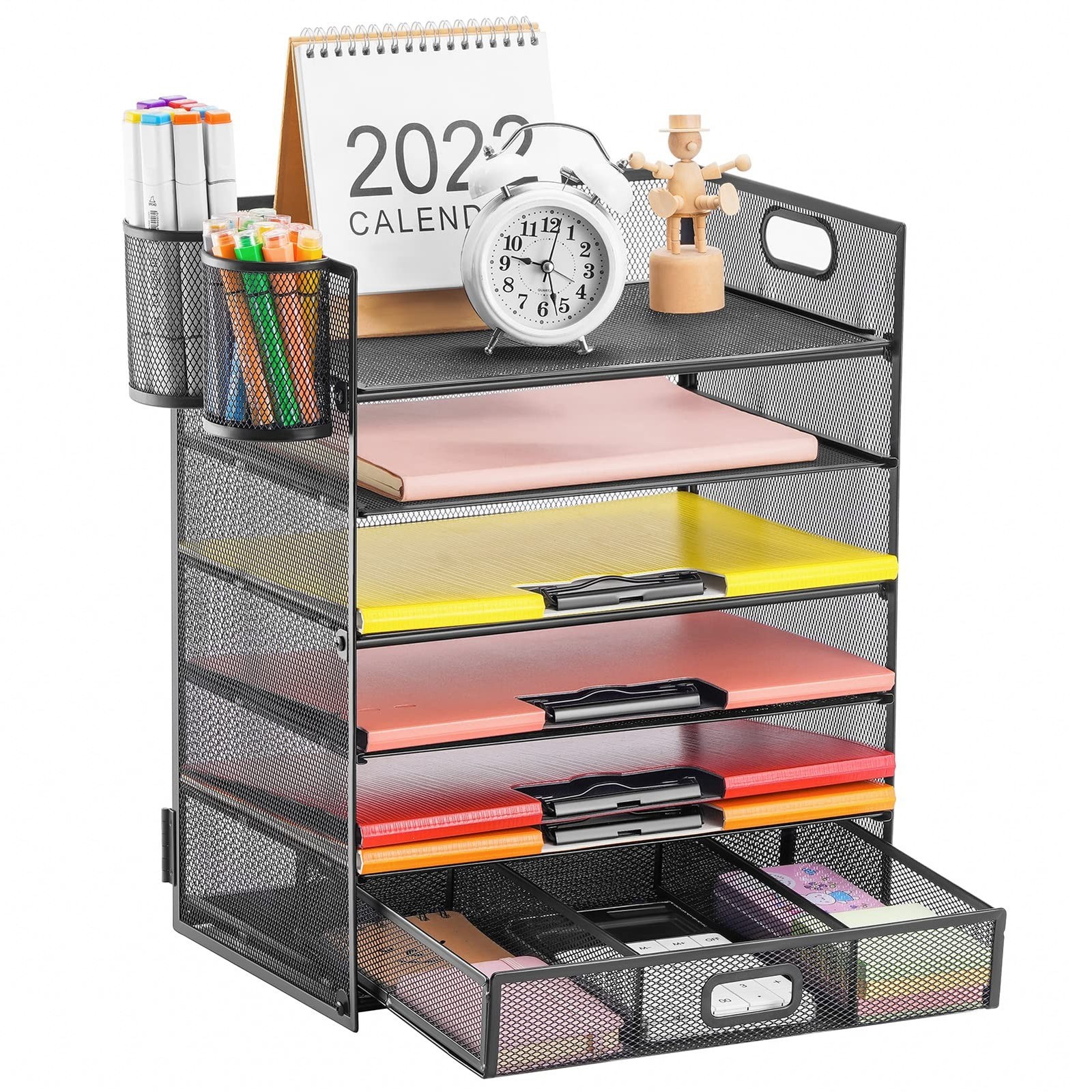 Lavatino 6 Tray Paper Organizer Letter Tray with Drawer – Mesh Desk File Orga…