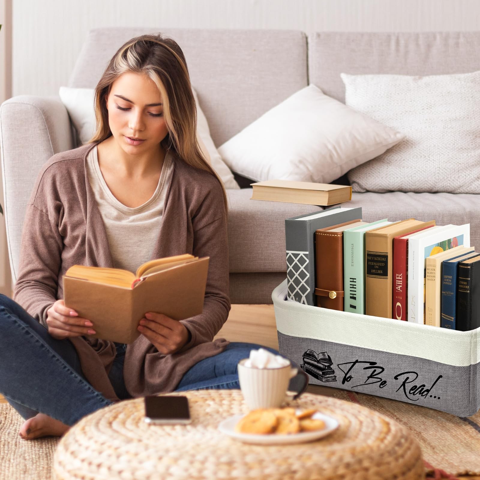 TBR Book Storage Basket Organizer Bin Holds 10/15 Books Gift For Bookworm