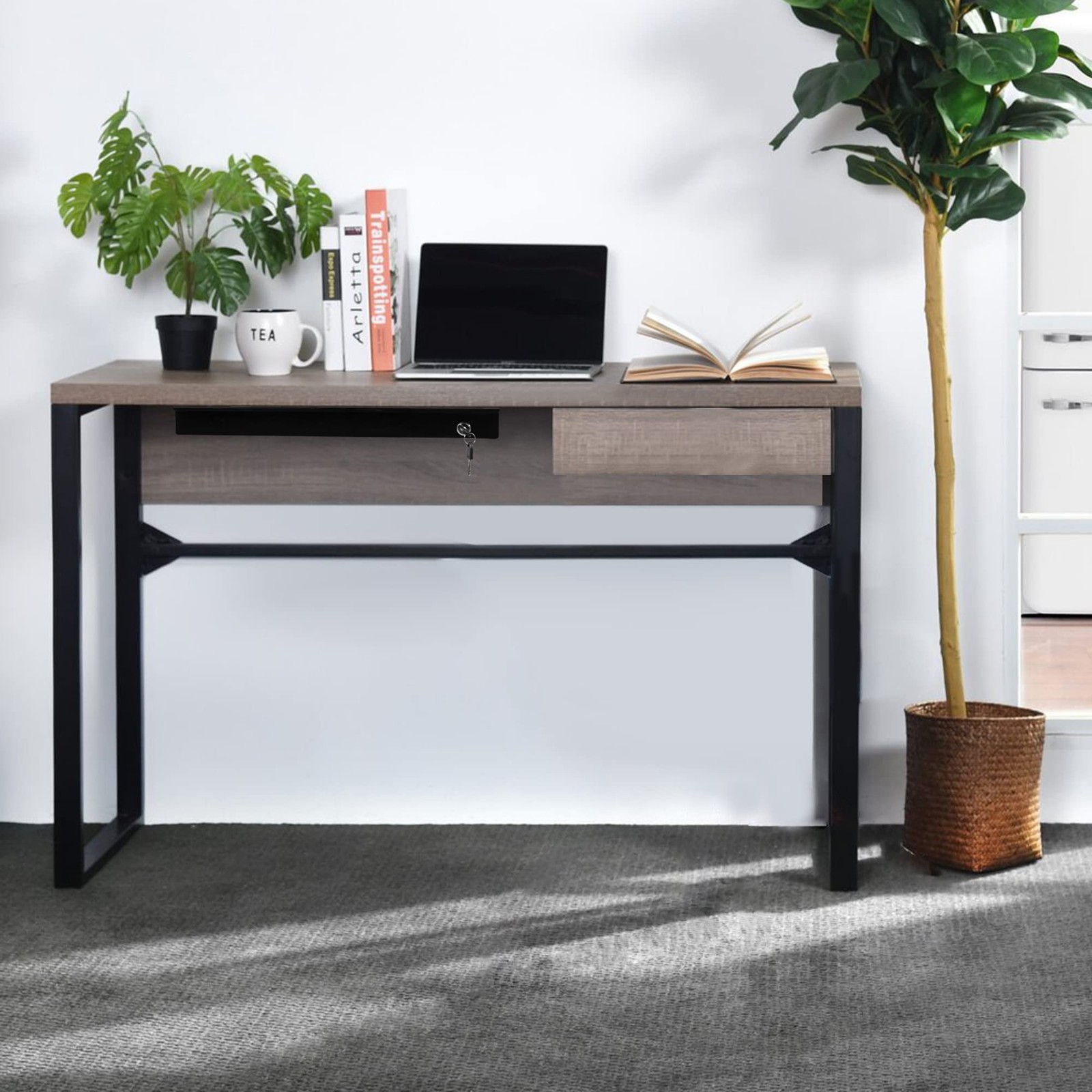 Frassie 17 Inch Under Desk Pull-Out Drawer with Lock Office Mounted Black