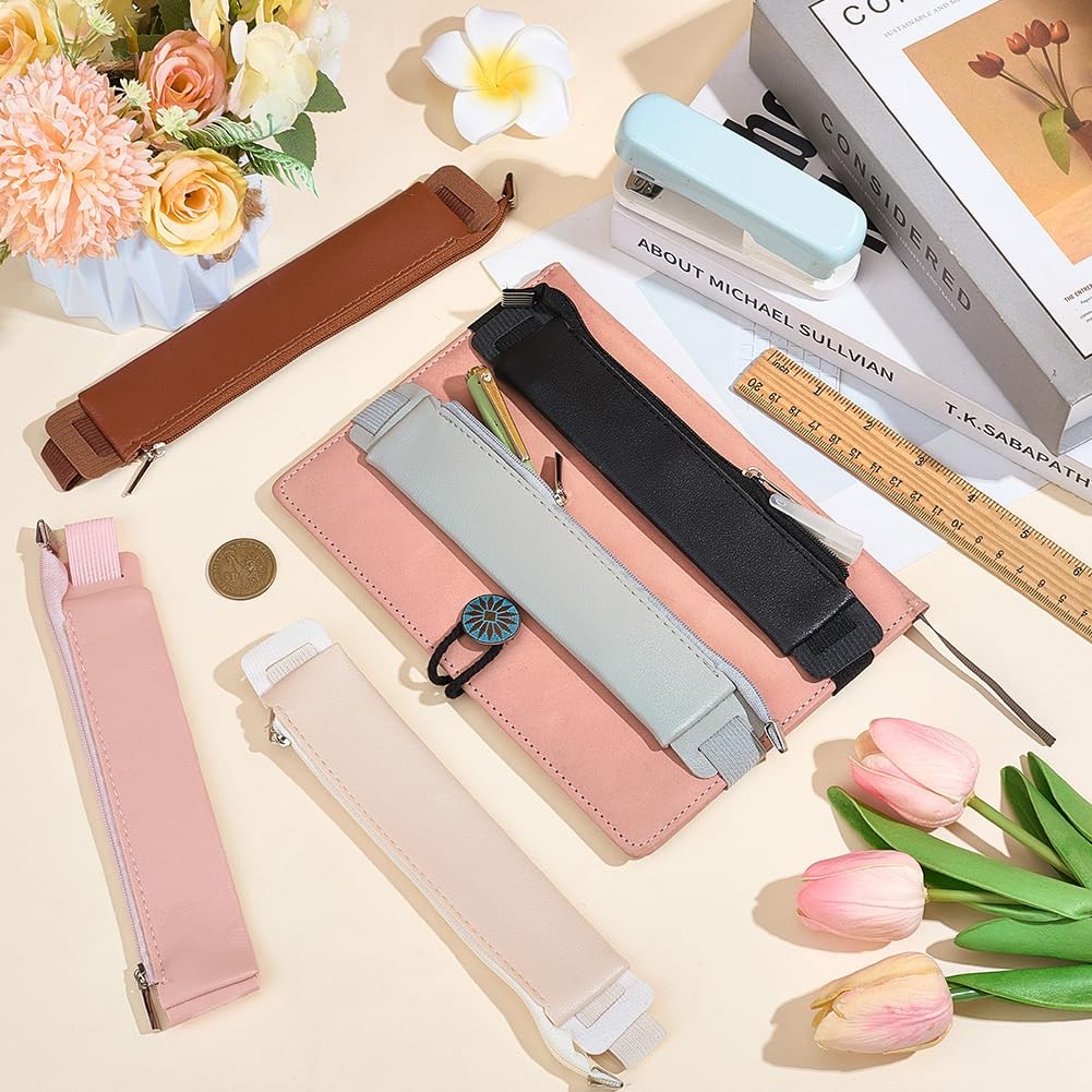 5PCS Elastic Pen Holder for Notebook 5 Colors PU Leather Pencil Case with Adj…
