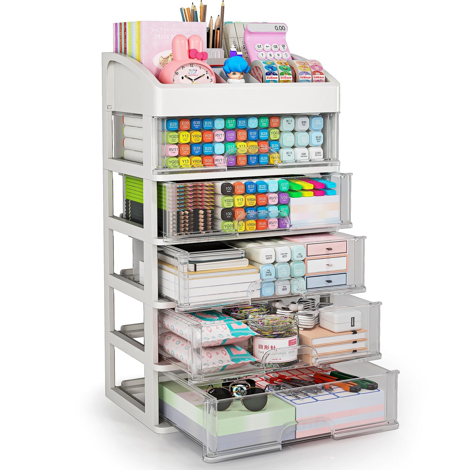 5~Drawer Desk Organizer Storage Box for Office, Home, School