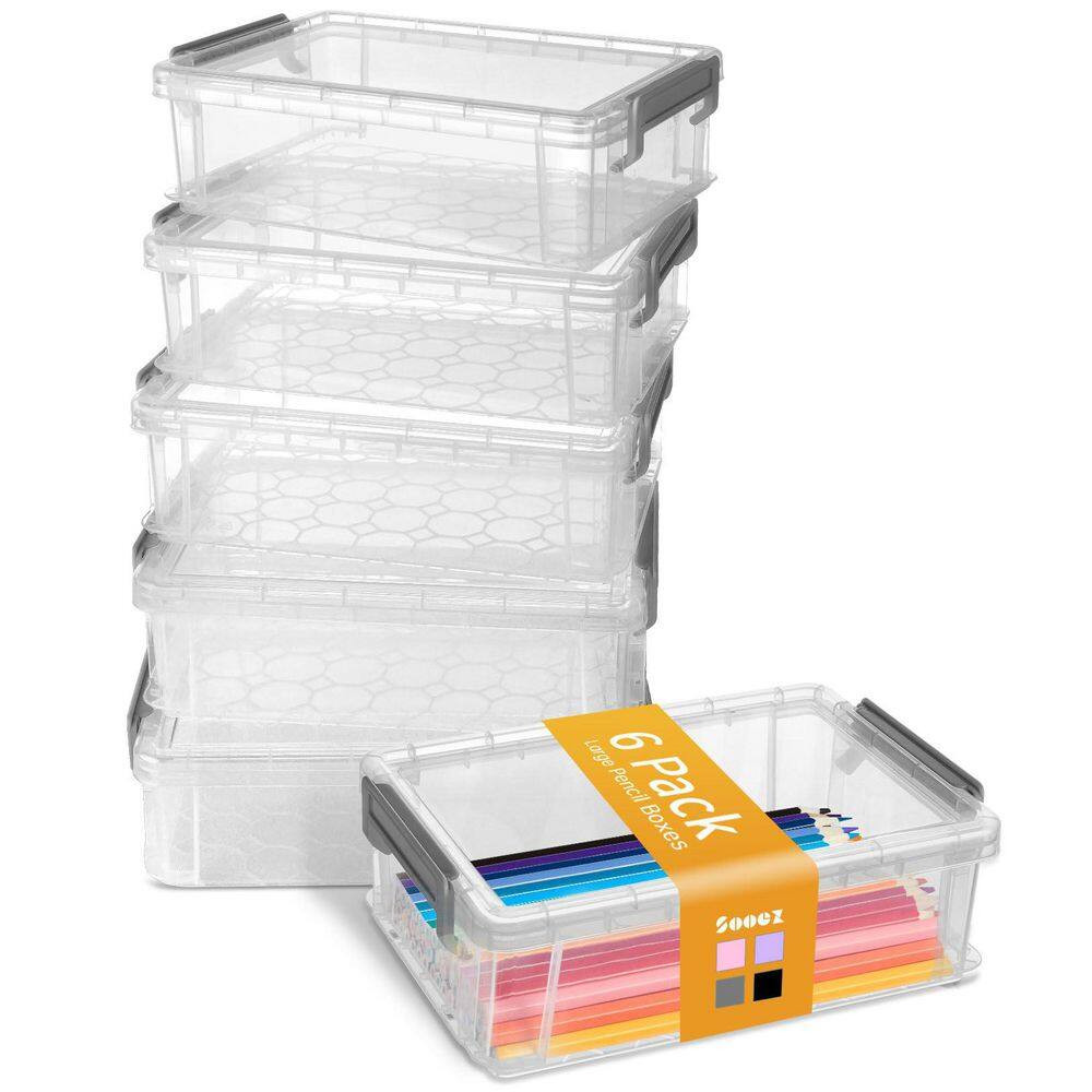 Grey 8.6In X 5.5In X 2.7In Polypropylene Stackable Pencil Box Set of 6 with Secu