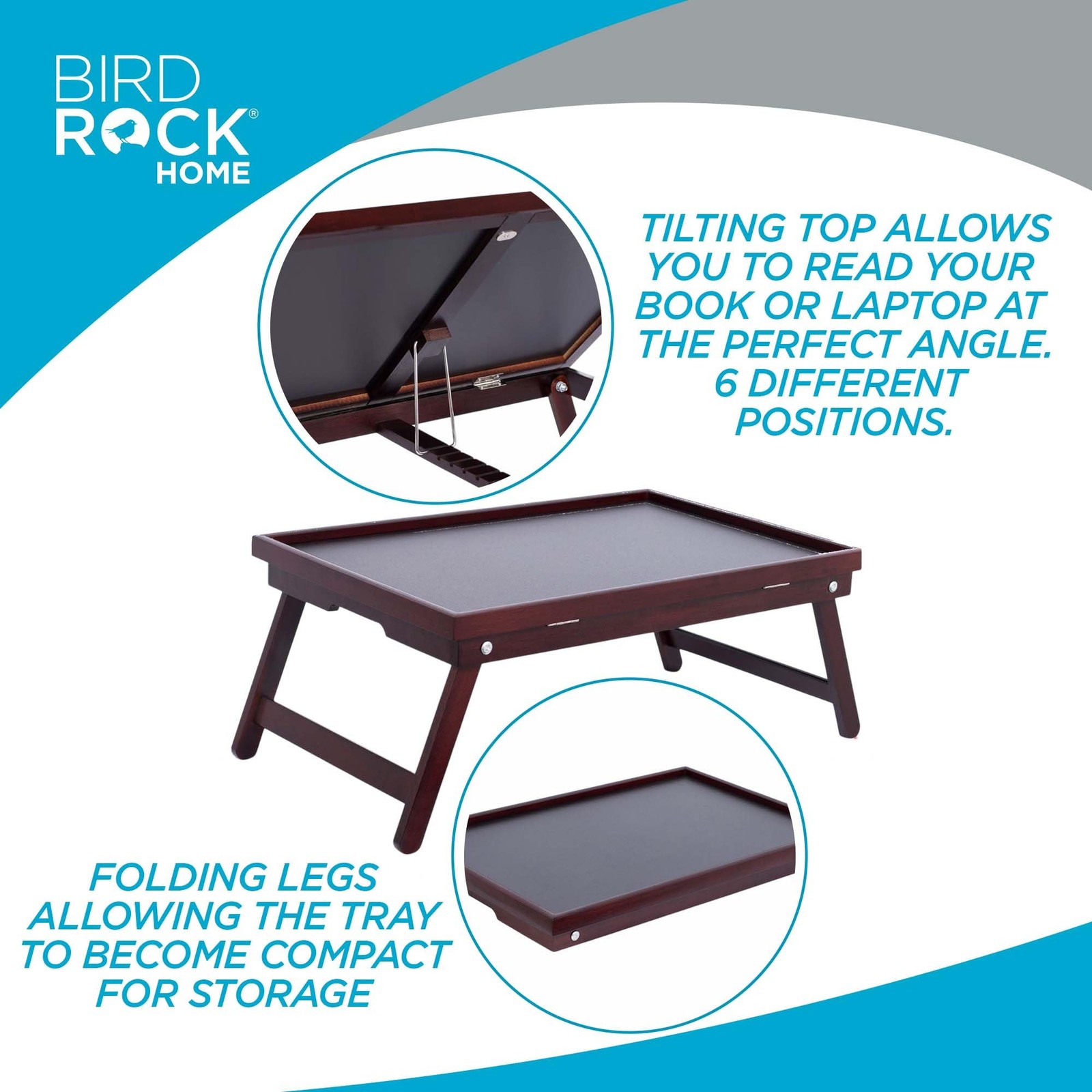 Birdrock Home Bamboo Lap Black Top – – – Bed Or –
