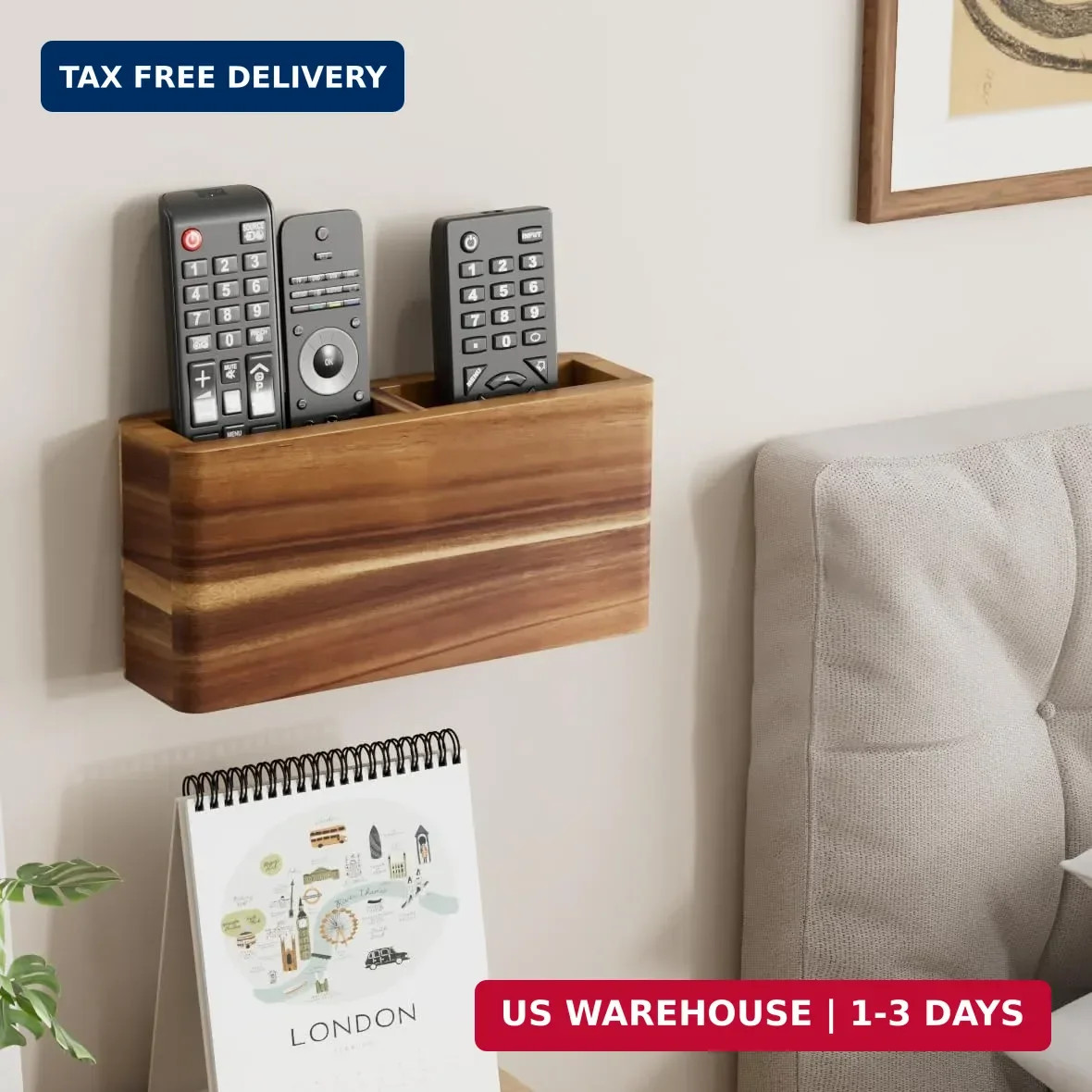 Wood Remote Control Holder Wall Mount, TV Remote Holder for Wall, Remote Control