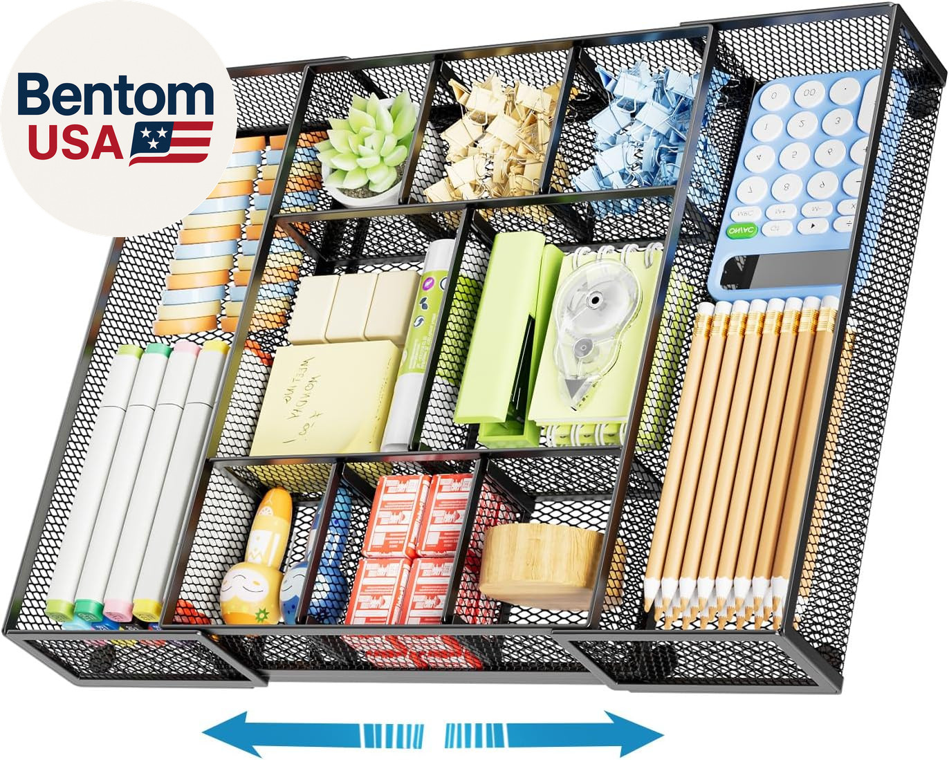 Expandable Desk Drawer Organizer, Mesh Drawer Organizer Tray with 10 Adjustable