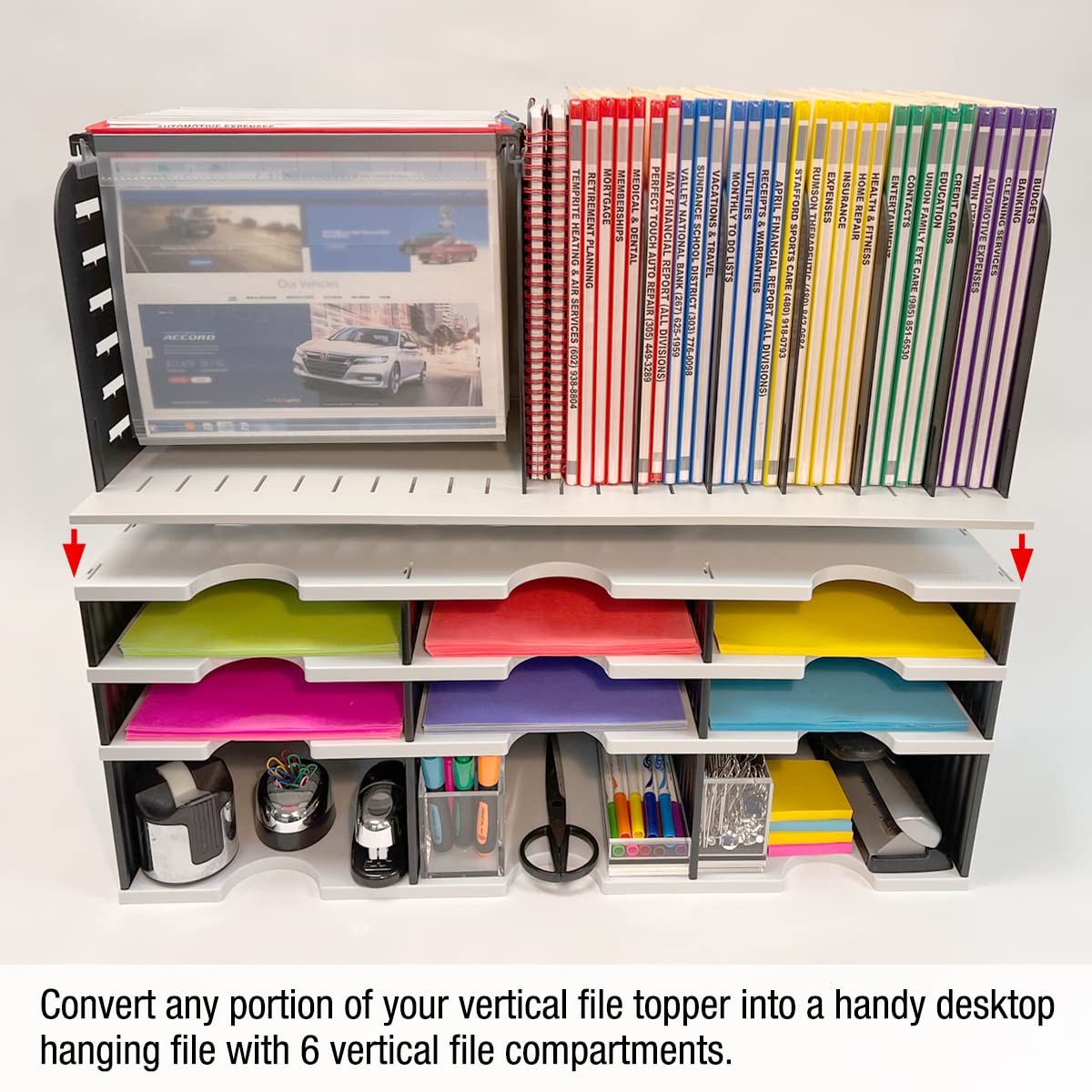 TierDrop Desktop Organizer – 8 Slot Vertical File Organizer with Adjustable D…