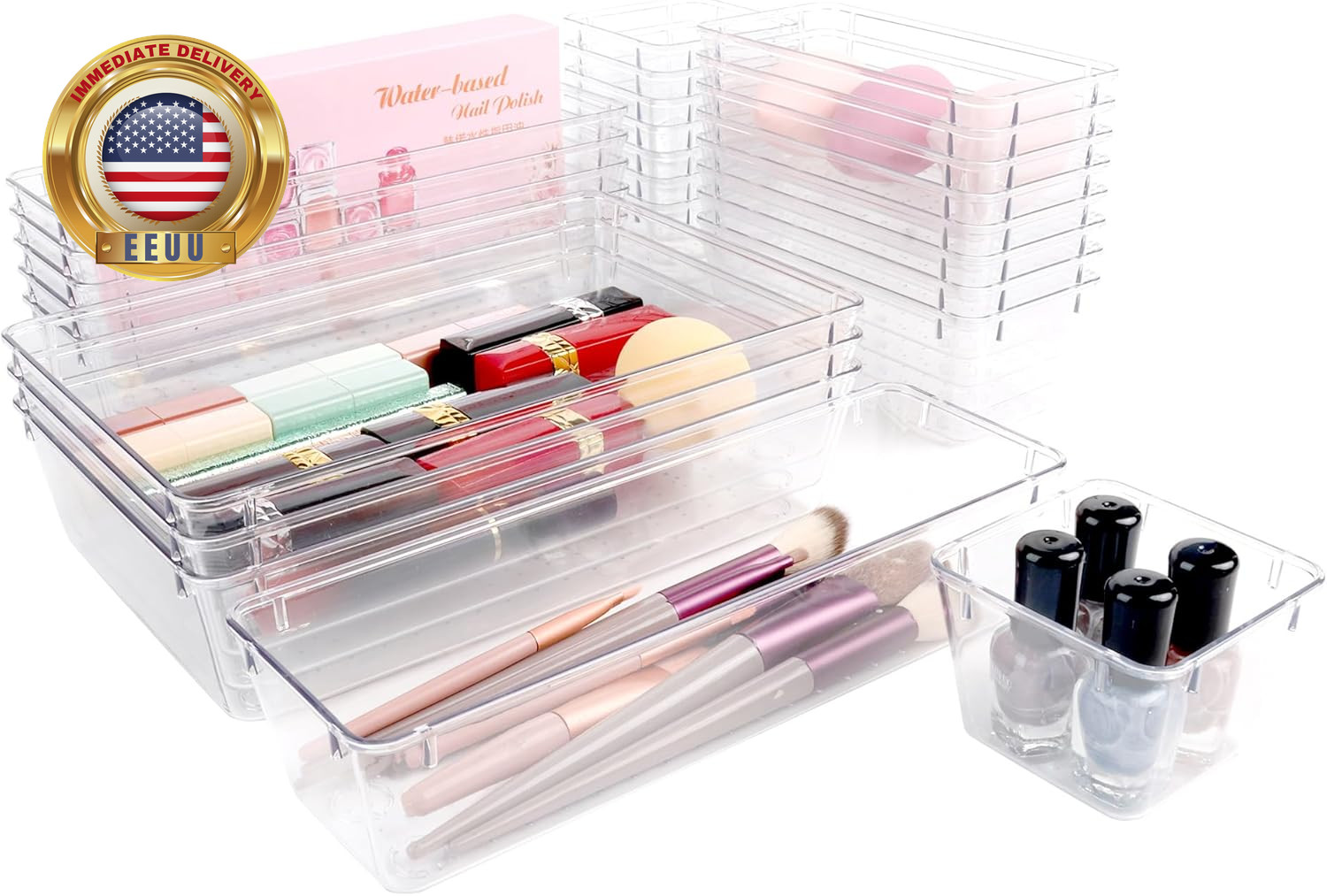6 Pack Clear Drawer Organizer Set,Office Bin Desk Storage,Desk Drawer Storage Tr