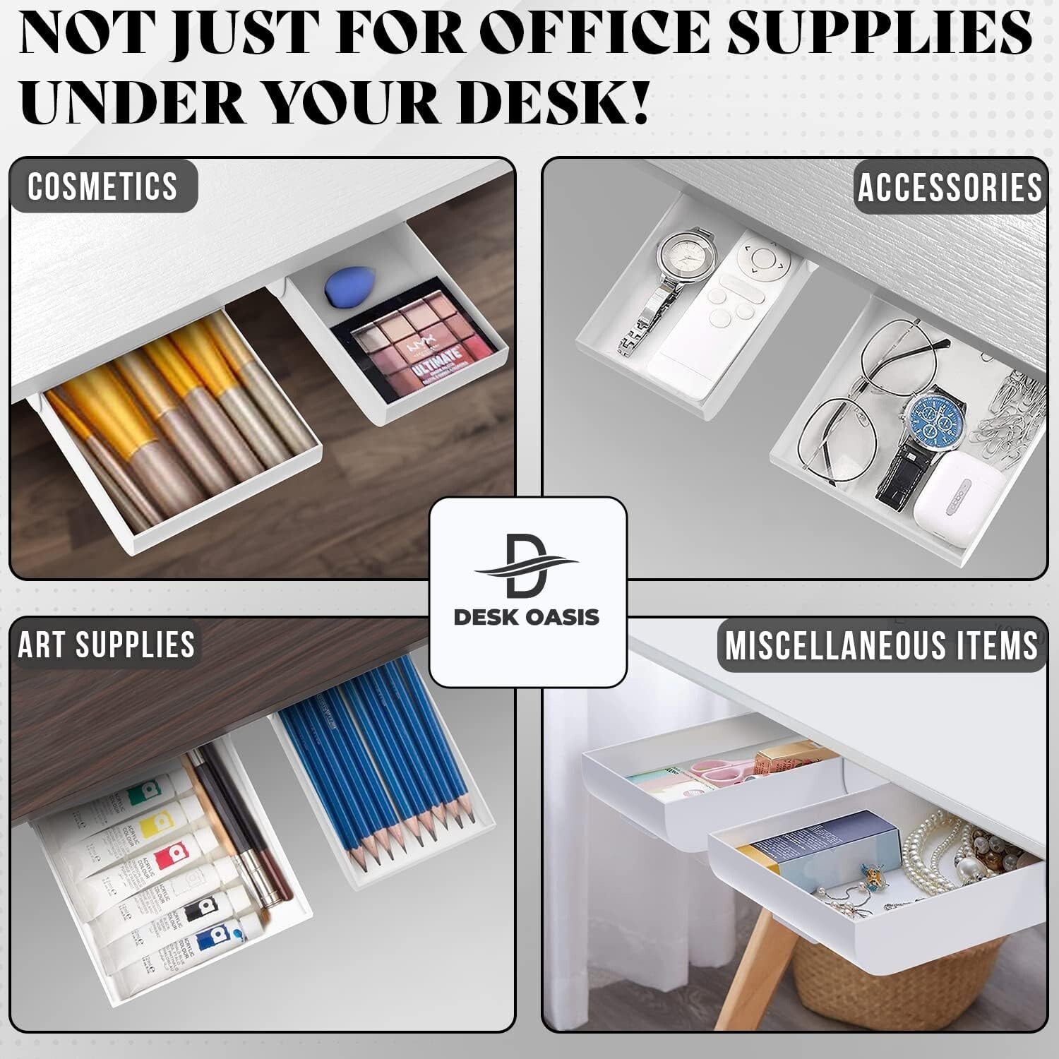 Desk Oasis 2 Pack Under Desk Storage, Plastic Desk Accessories, Slide Out Desk