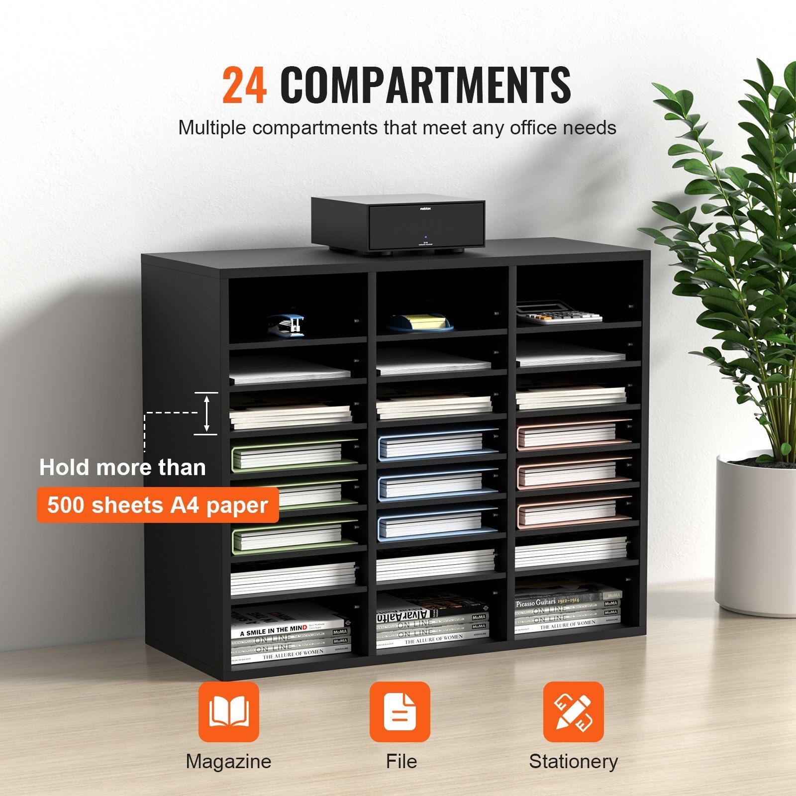 EPA-Certified Wood Organizer: 24 Slots, 8×3 Layout, for Office Classroom Home
