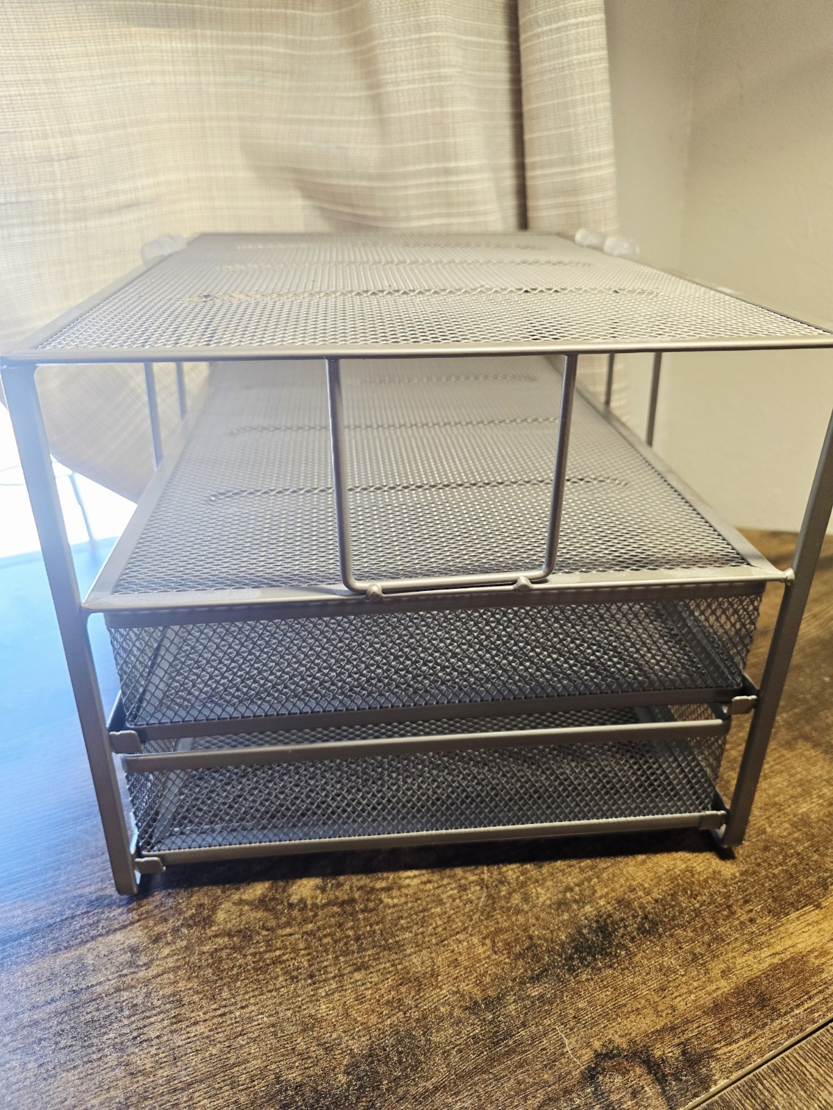 Metal Mesh Desk Organizer Gray Coating Two Sliding Pull Out Drawers .