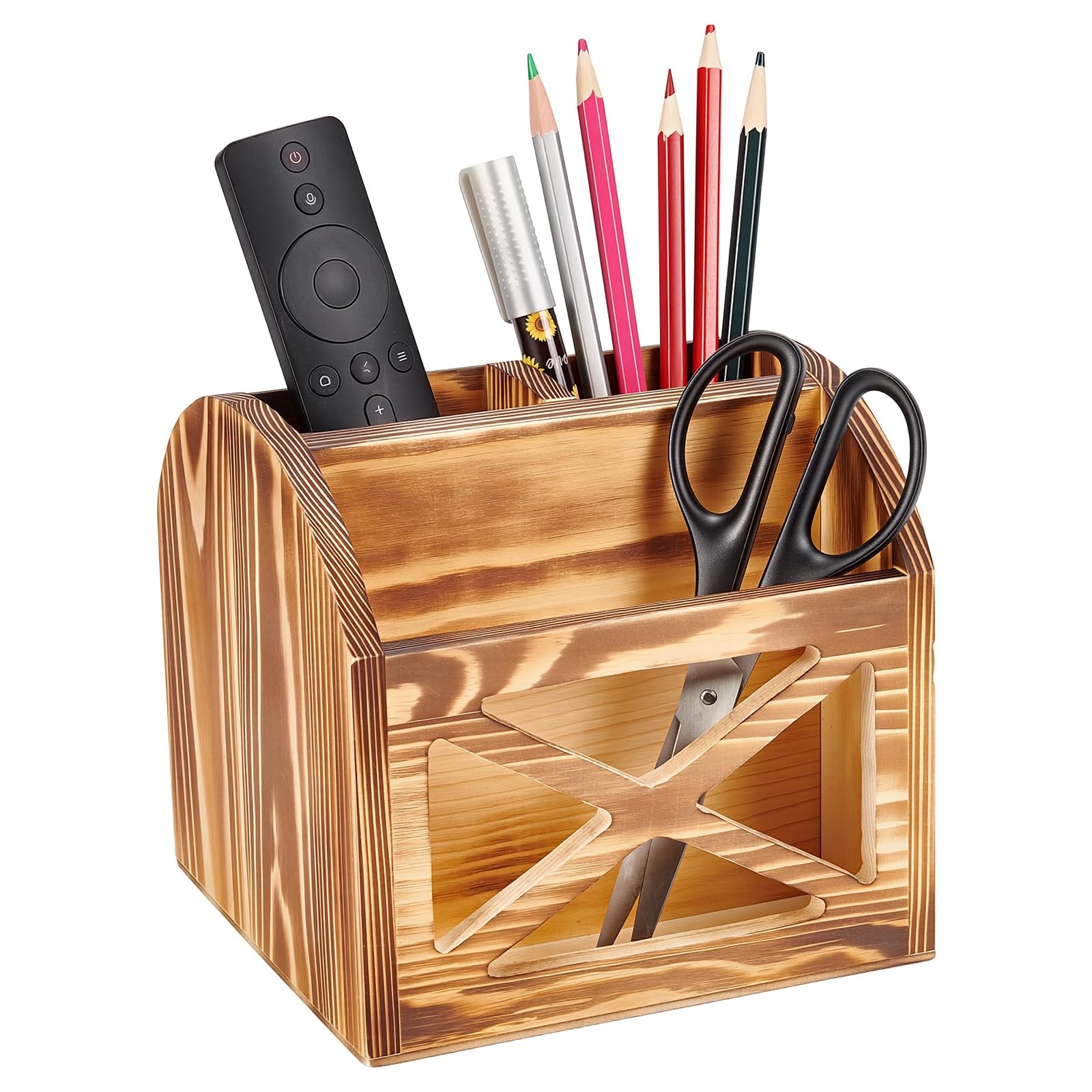 1Pcs Rustic Wood Office Desk Organizer, Vintage Remote Control Holder 6.3×5.9…