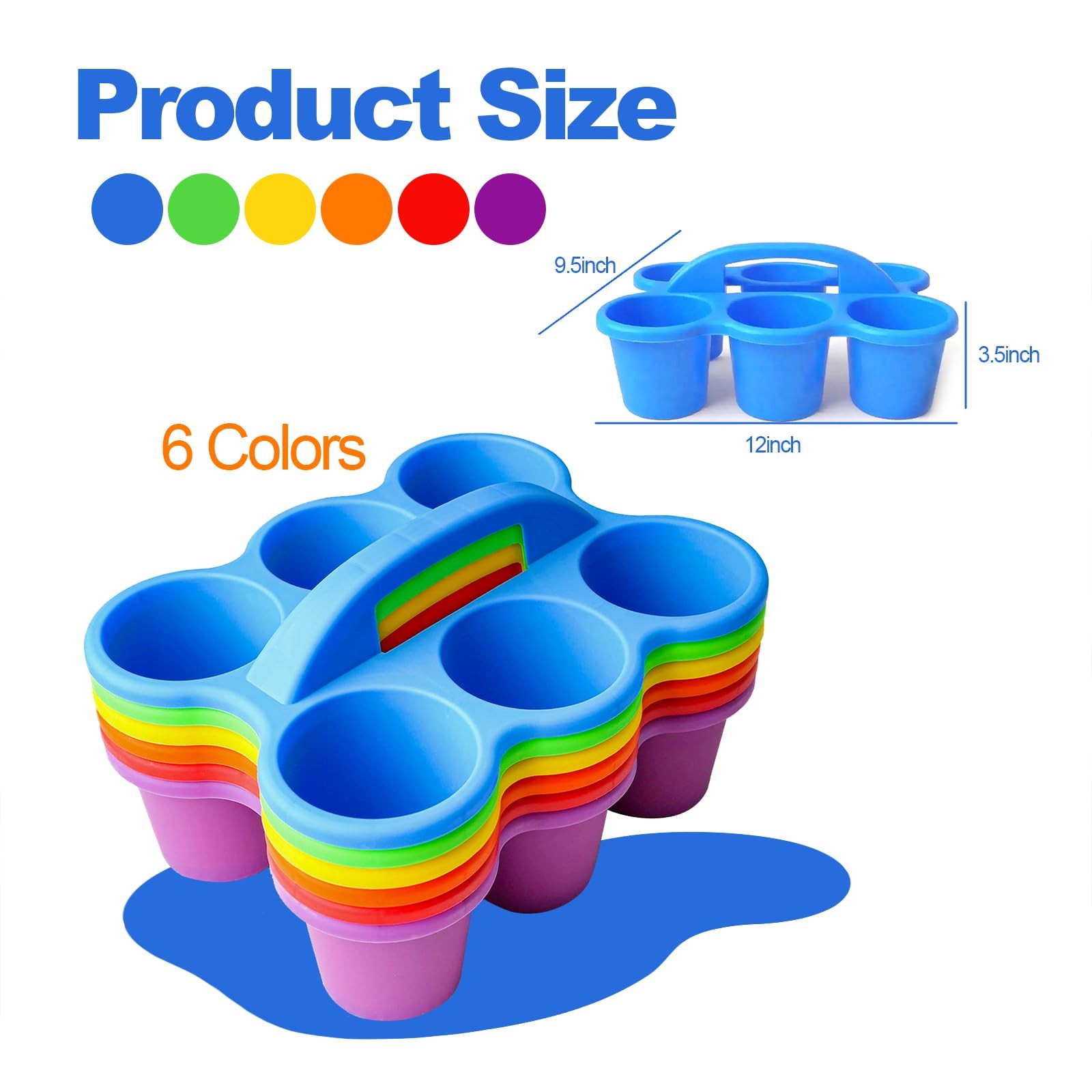 Ssatiscn Multicolor Pencil Holders For Desk 6-Cup Classroom Caddy Handles