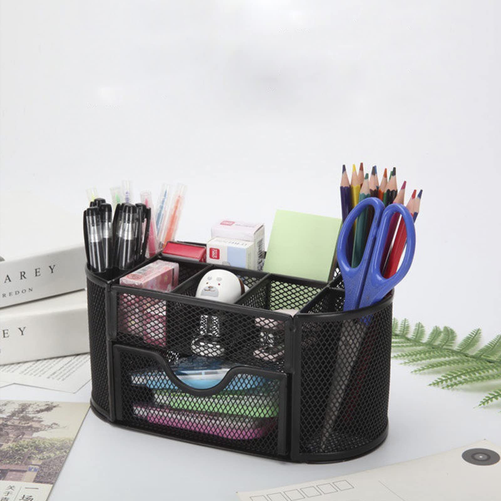 Jaugufiy Desk Organizer Mesh Desktop Office Supplies Large, Black