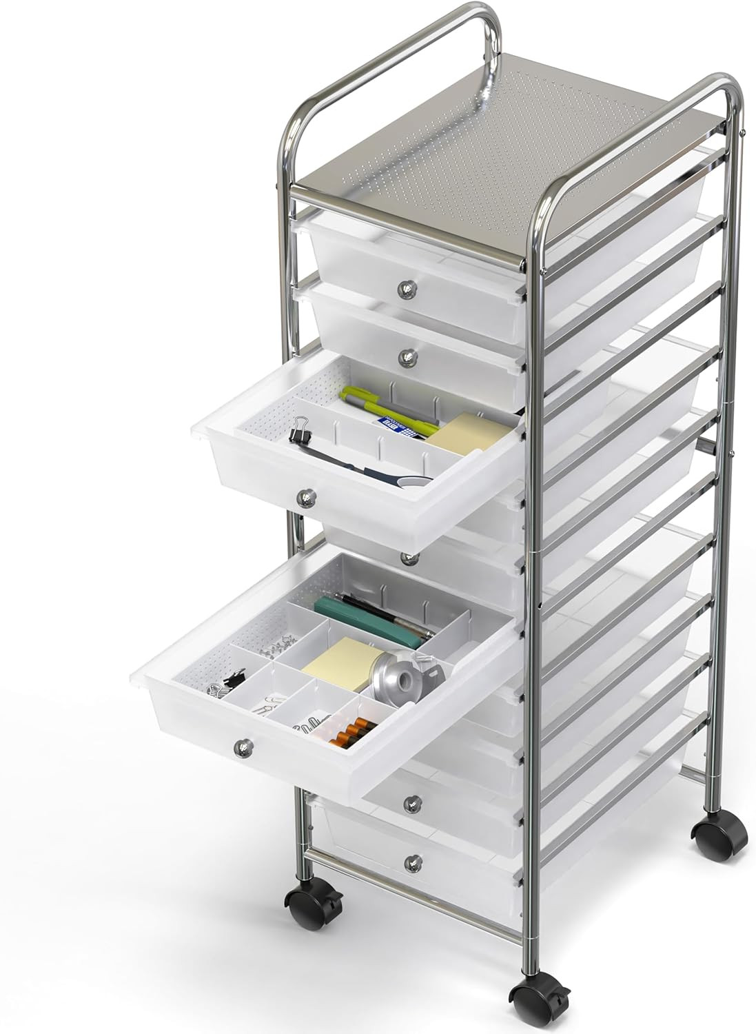 Drawer Organizer Tray with 9 Adjustable Compartments, White