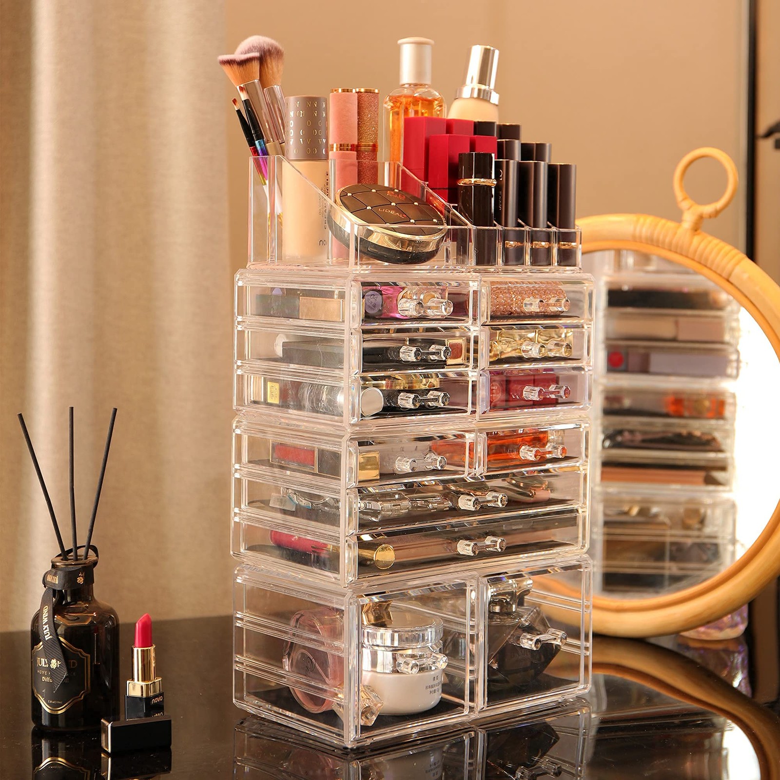 Cq acrylic 4 Pack Clear Makeup Organizer 12 Drawers,