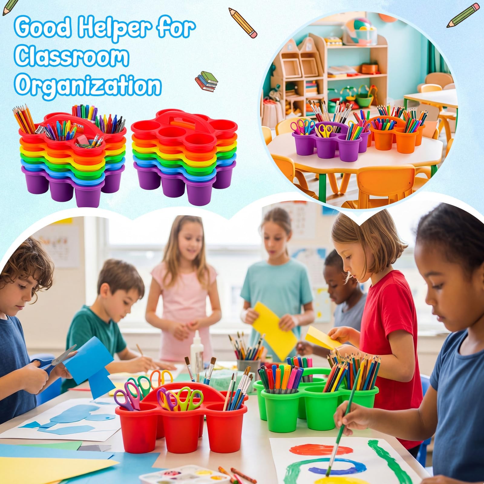 12 Pack Classroom Caddy, Stackable Plastic Caddy Storage Basket with Handle f…