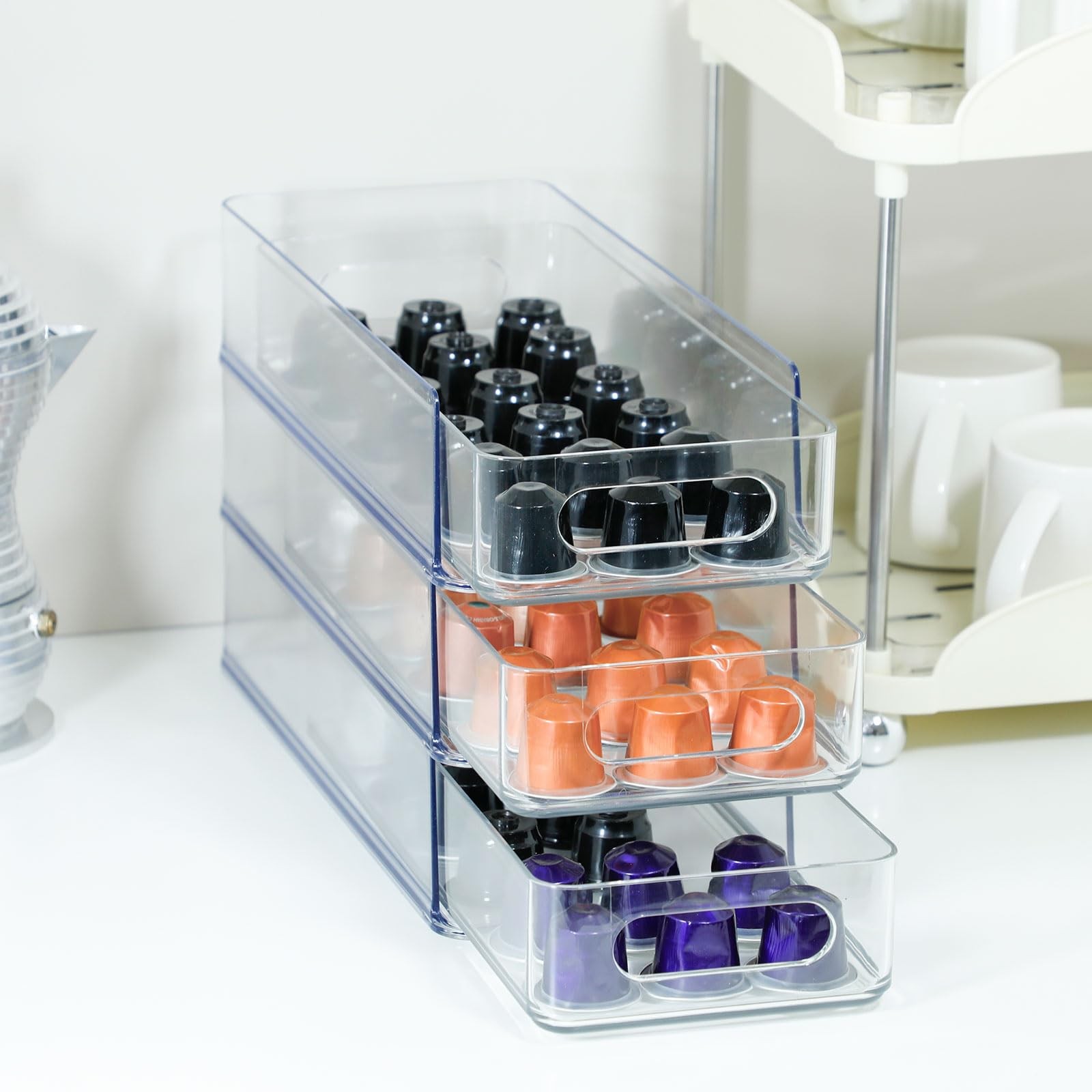 NINEWEEN 3 Tier Desk Drawer for Corner, Plastic Storage 3 Small, Clear
