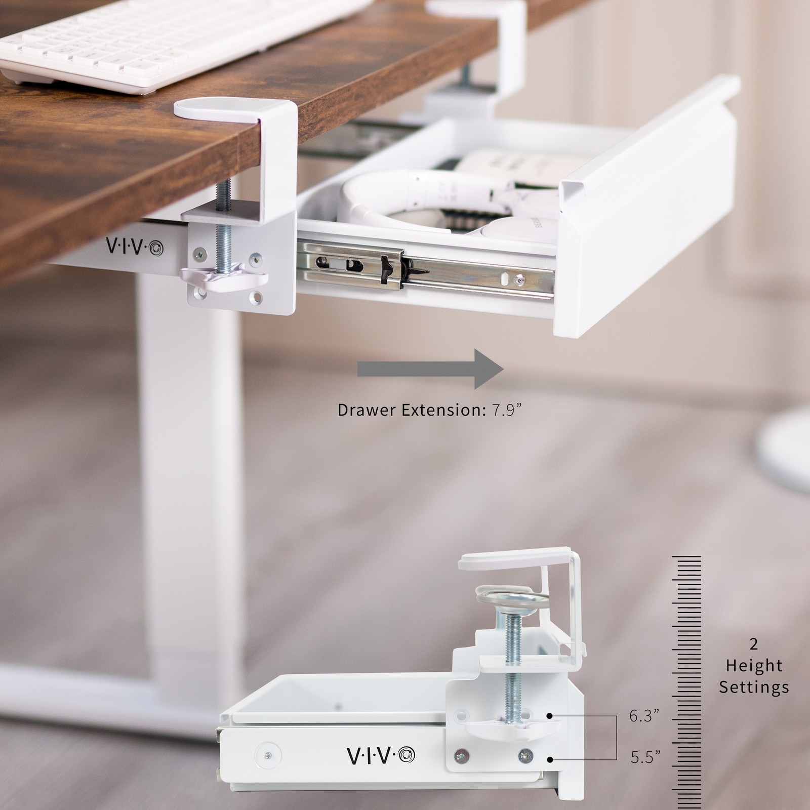VIVO White Space Saving 16″ Clamp-on Under Desk Storage Drawer without Shell