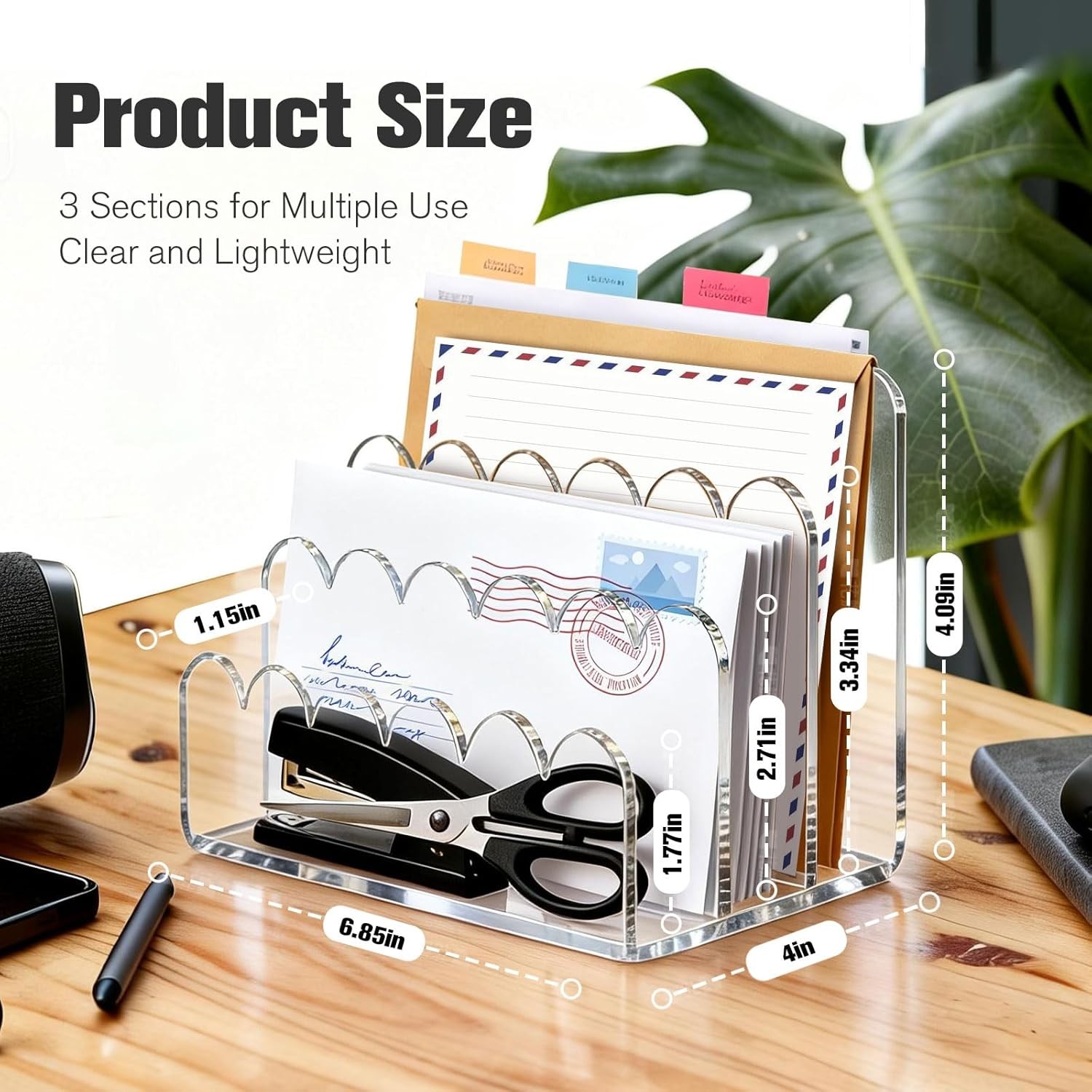 Acrylic File Mail Desktop Organizer Sorters 3 Upright Compartments Laddered