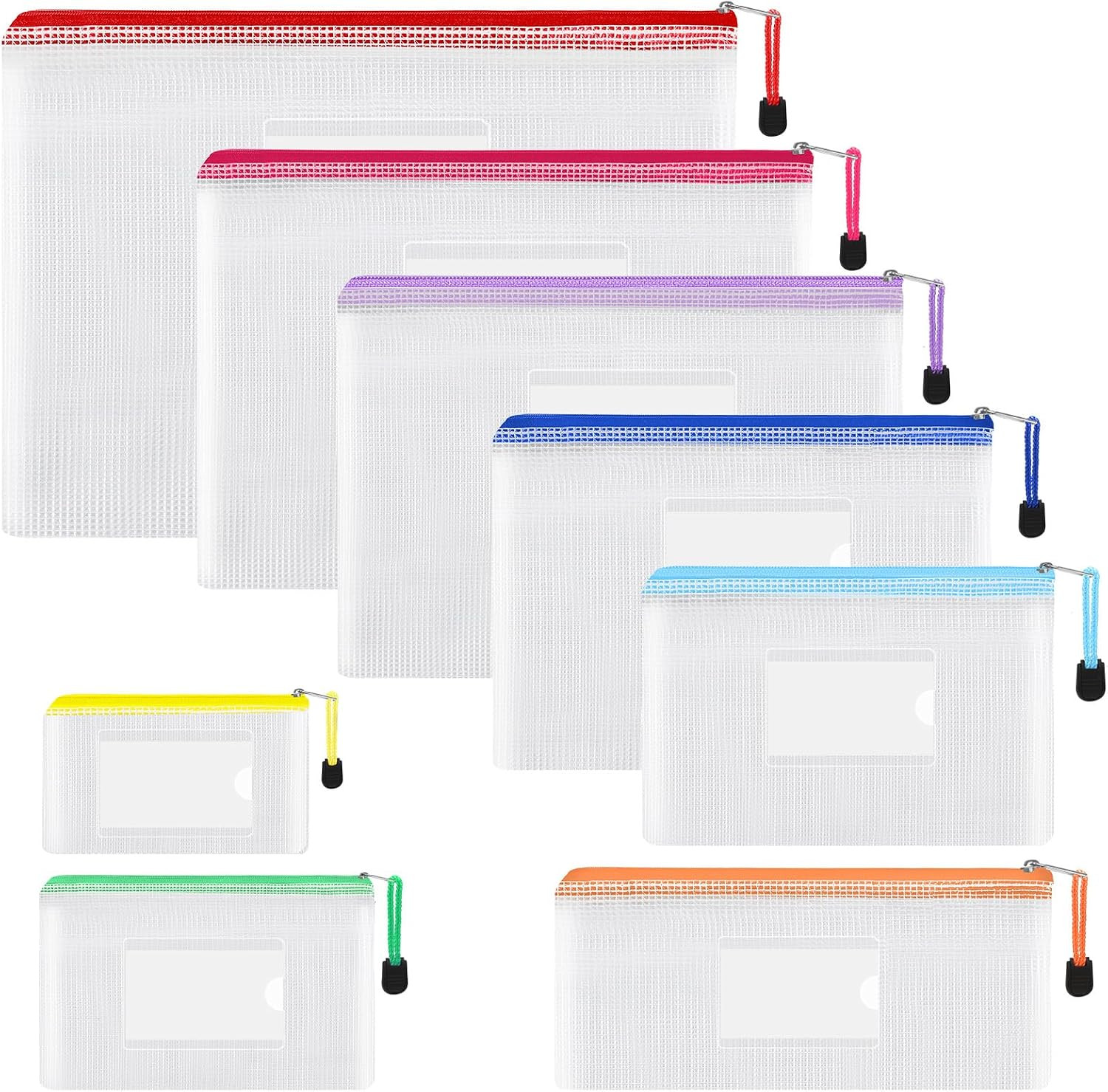 8Pcs Mesh Zipper Pouch – 8 Sizes Waterproof Zipper Bags, 8 Colors Waterproof Pla