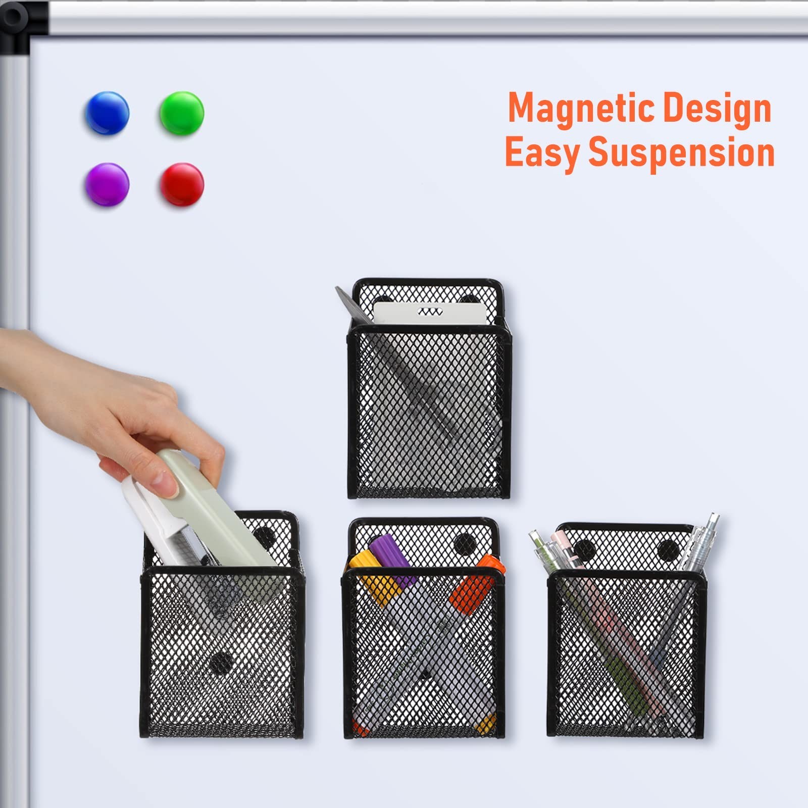 10pcs Magnetic Pen Holder – Stainless Steel Writing Utensil Organizer for Office