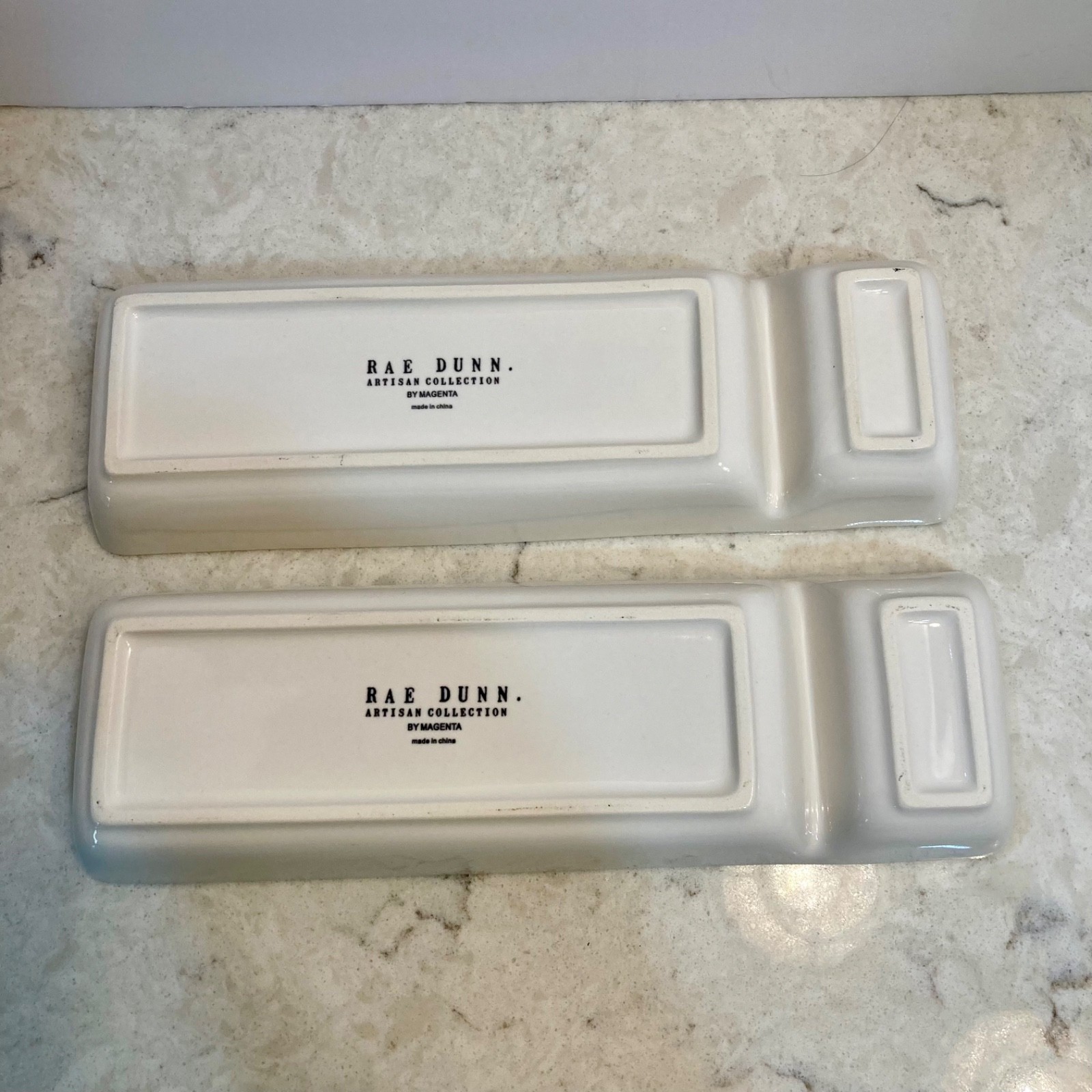 Set of 2 Rae Dunn “KEEP” Divided Dish Office/kitchen Organizer White 11”x3.5”