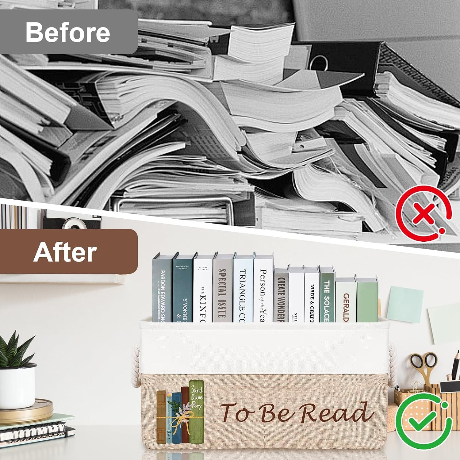 TBR Book Organizers and Storage Basket ,Collapsible Storage Basket for Books