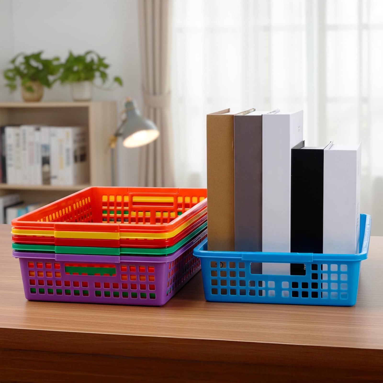 Colorful Plastic Classroom Turn In Paper Tray Storage Basket 13.58×9.9×3.14