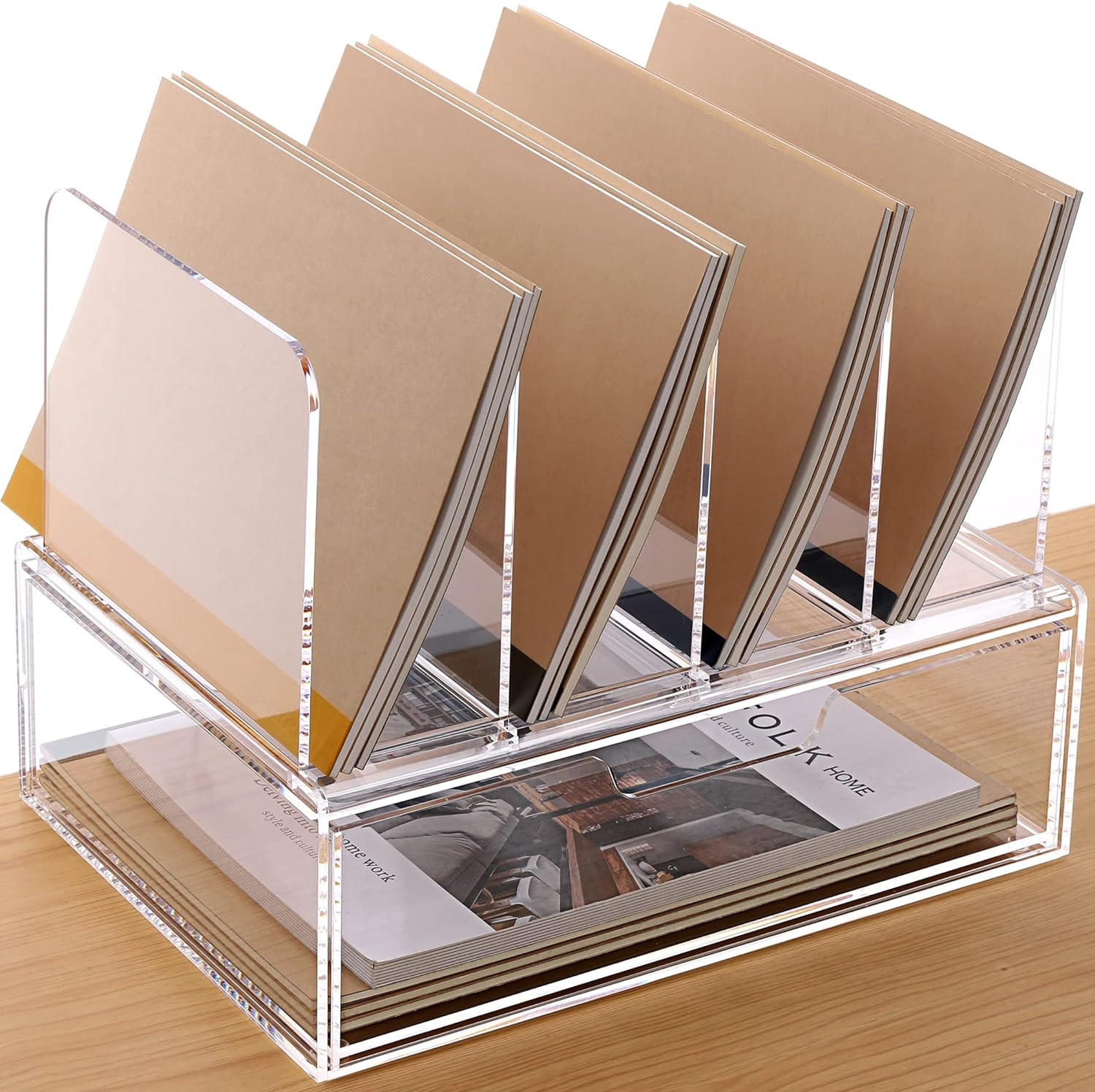 Acrylic Desk Organizer with Drawer – Clear Office Supplies Storage, 1 Pack