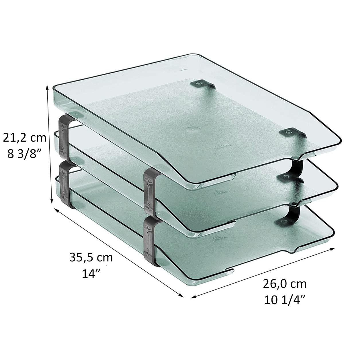 Traditional 3Tier Letter Tray Front Load A4 Desktop Organizer Clear Green