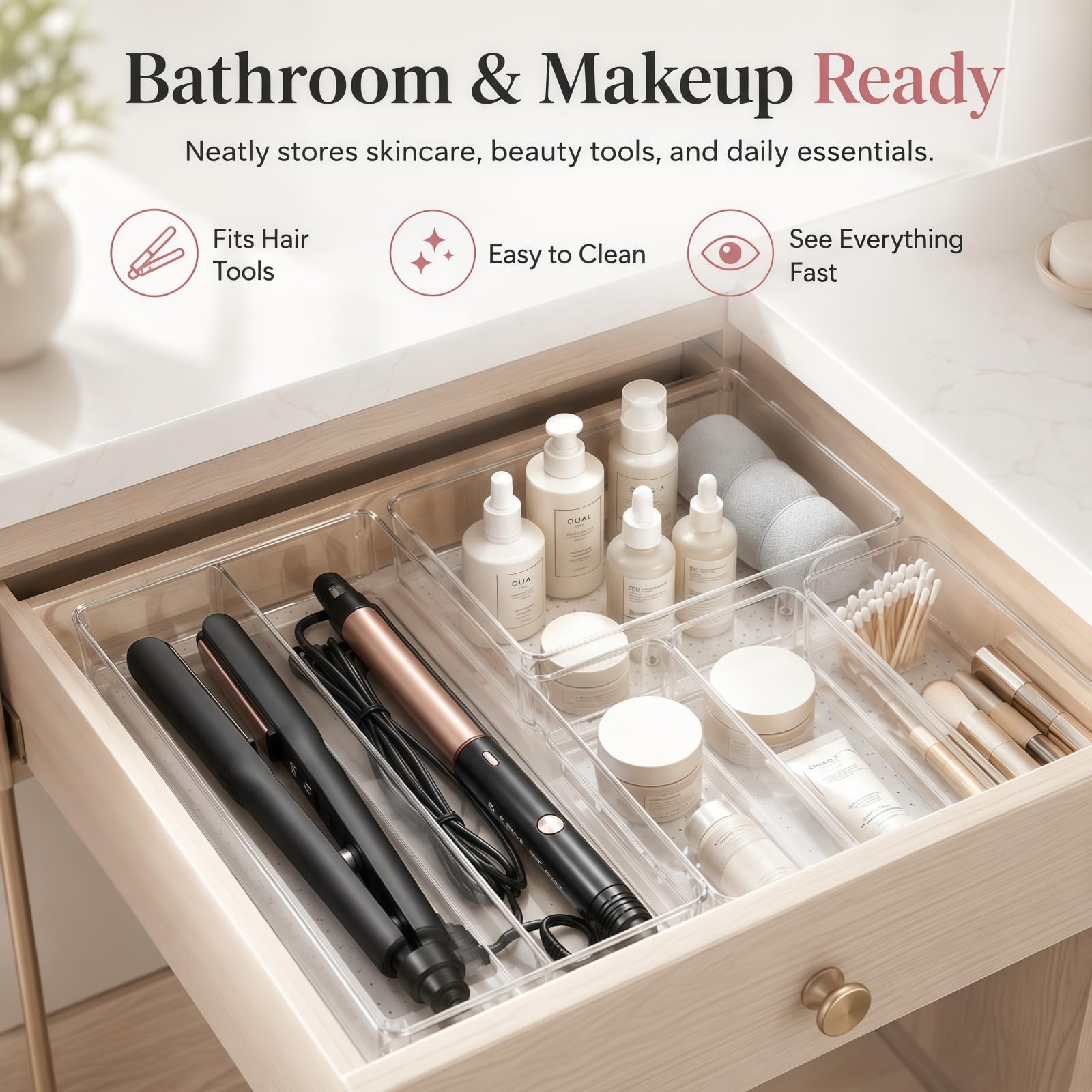 8 Pack Large Clear Plastic Drawer Organizer Bins – Acrylic Bathroom Drawer Or…