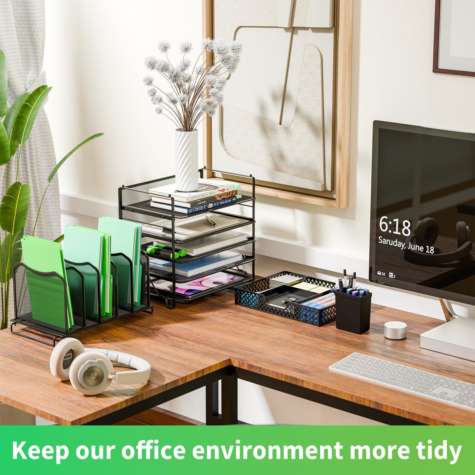 5 Tier Mesh Desk File Organizer 13.25”W x 9.25”D x 19.5”H – Sliding Drawer