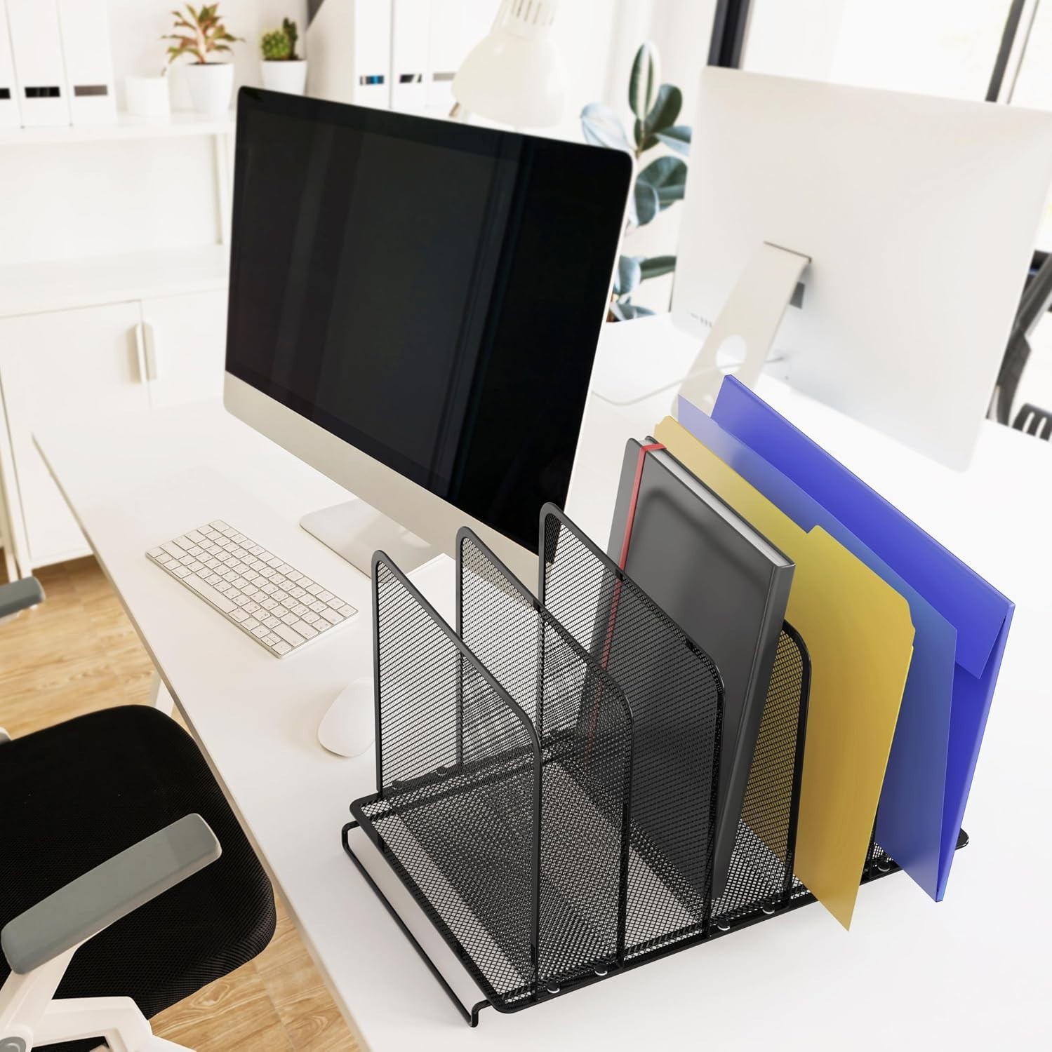 Expandable 5 Section Upright File Sorter Organizer, Black