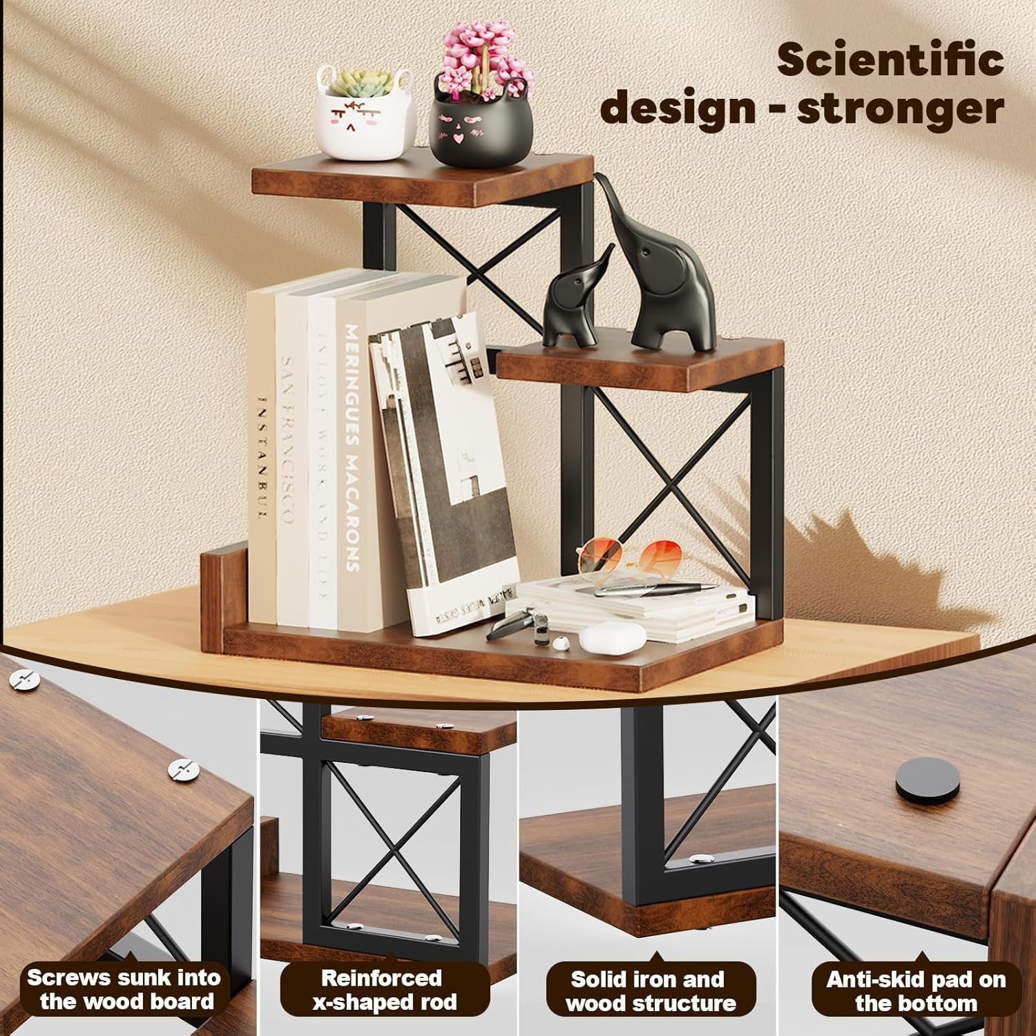 Abiglifty Desk Shelf Organizer, Wooden Desktop Organizers, 3 Tier Desk Hutch Sma