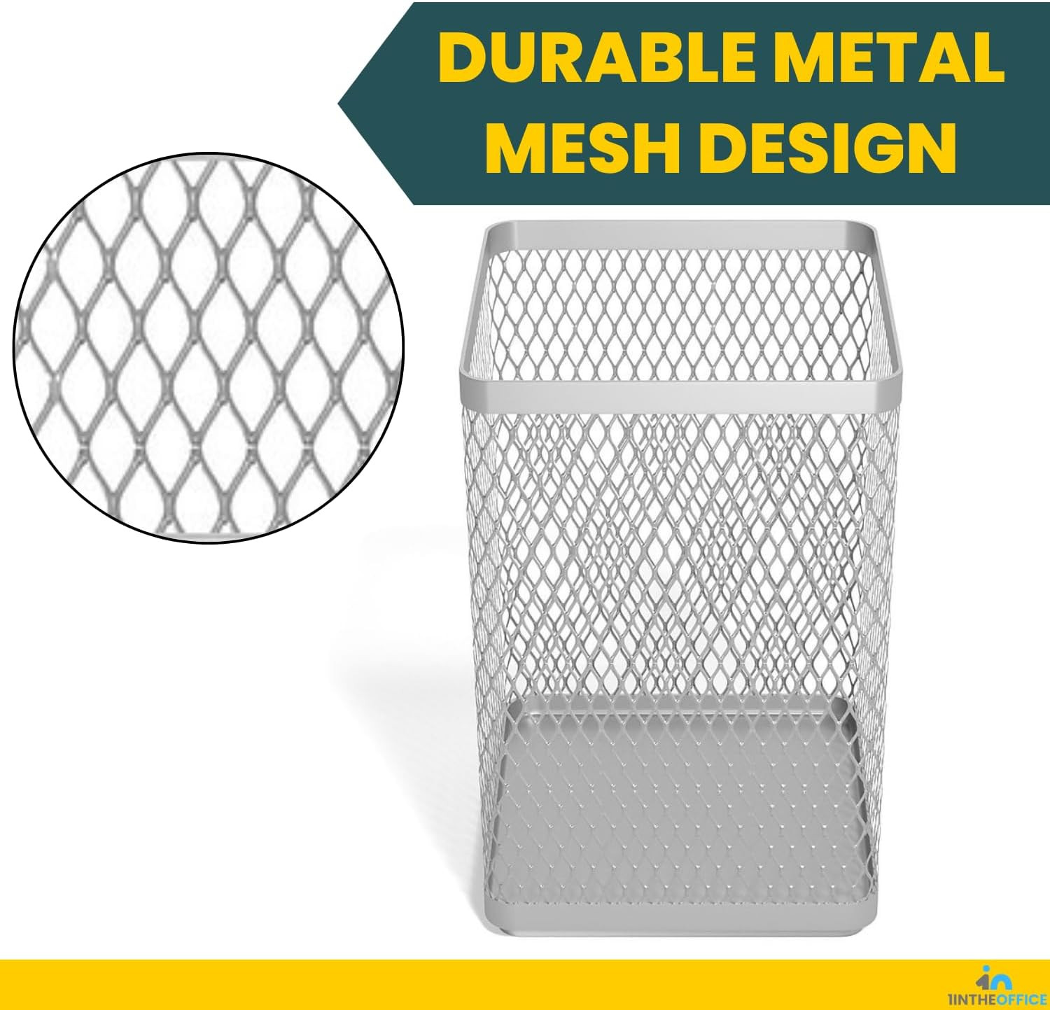 Large Pen Holder, Big Tall Pencil Cup, Silver Wire Mesh ”2 Pack”