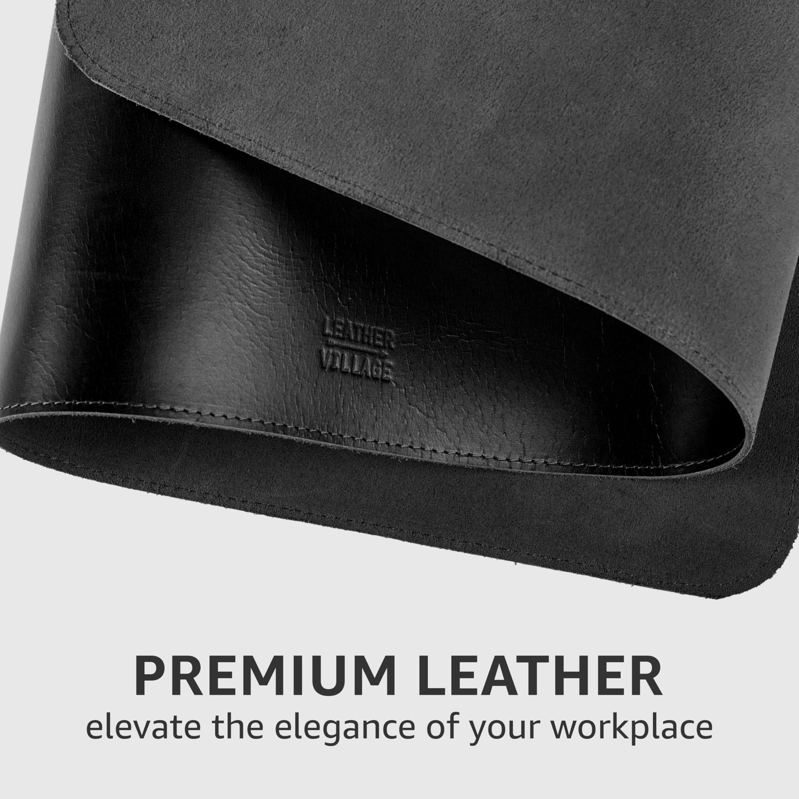 LEATHER VILLAGE Real Leather Desk Pad (3mm) Thick Double 32×16 Inch, Black