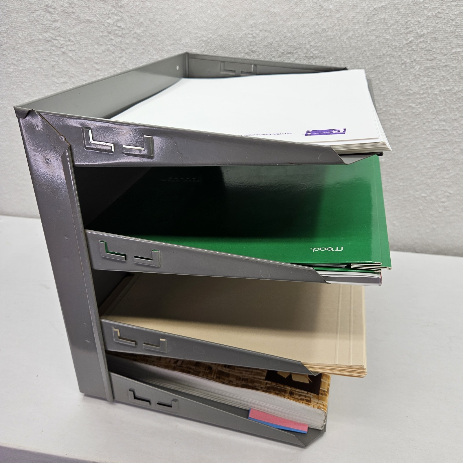 Steel desktop file organizer 4 tiers Gray