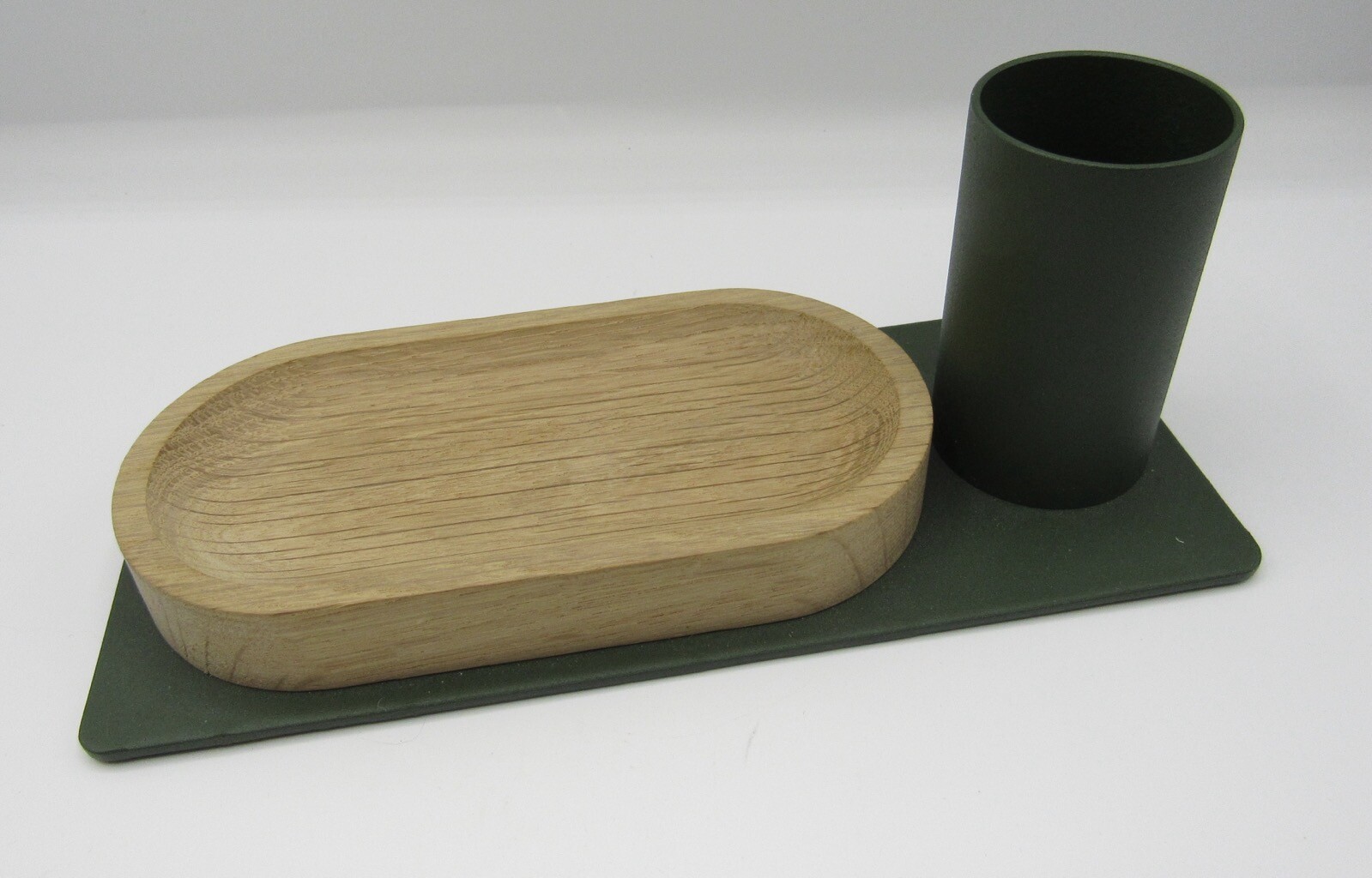 Most Modest powder coated steel/wood desk organizer pen holder dish green metal