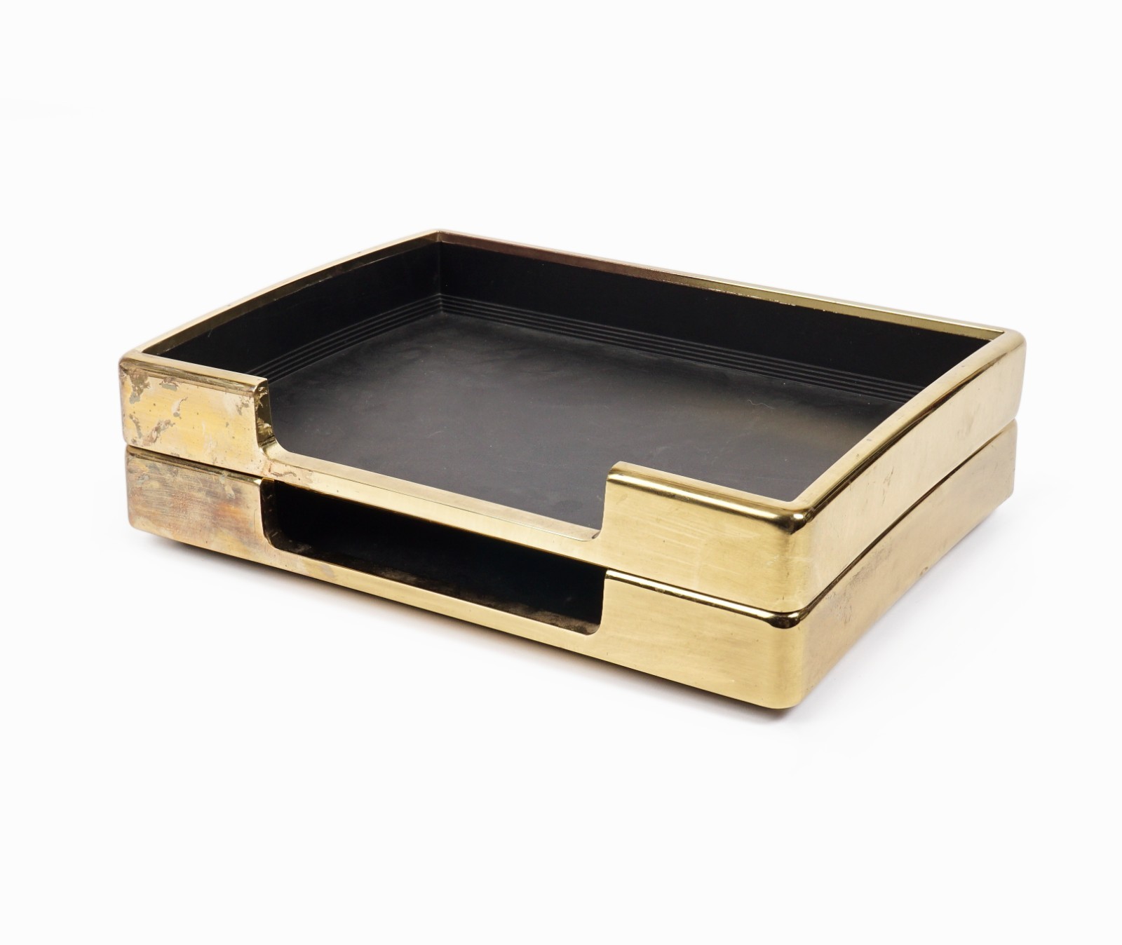 Mid Century Desk Organizer Tray Set Stackable Vintage William Sklaroff Brass