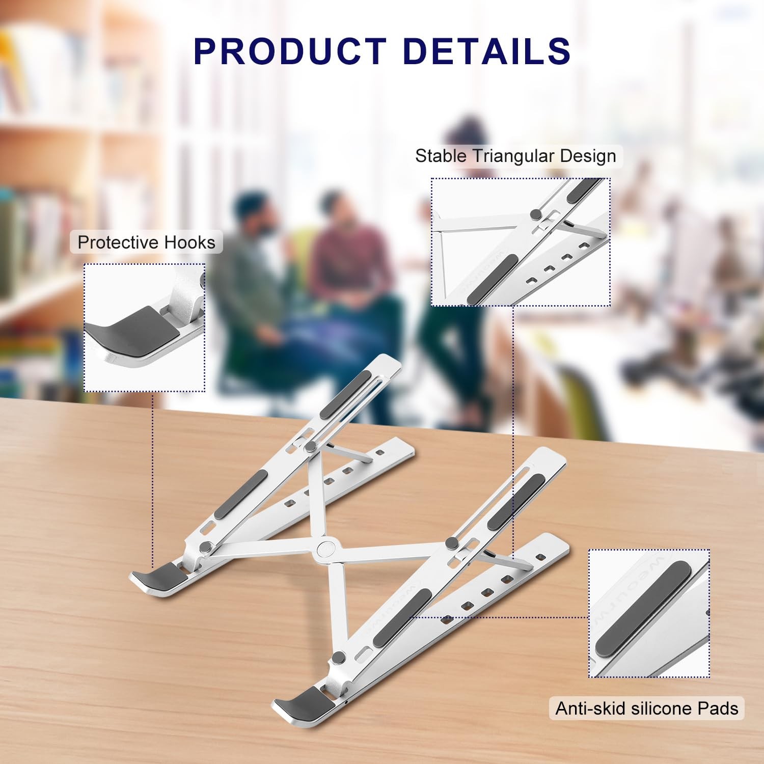 weourwe Ergonomic and Foldable Laptop Stand for Desk, Adjustable Silver
