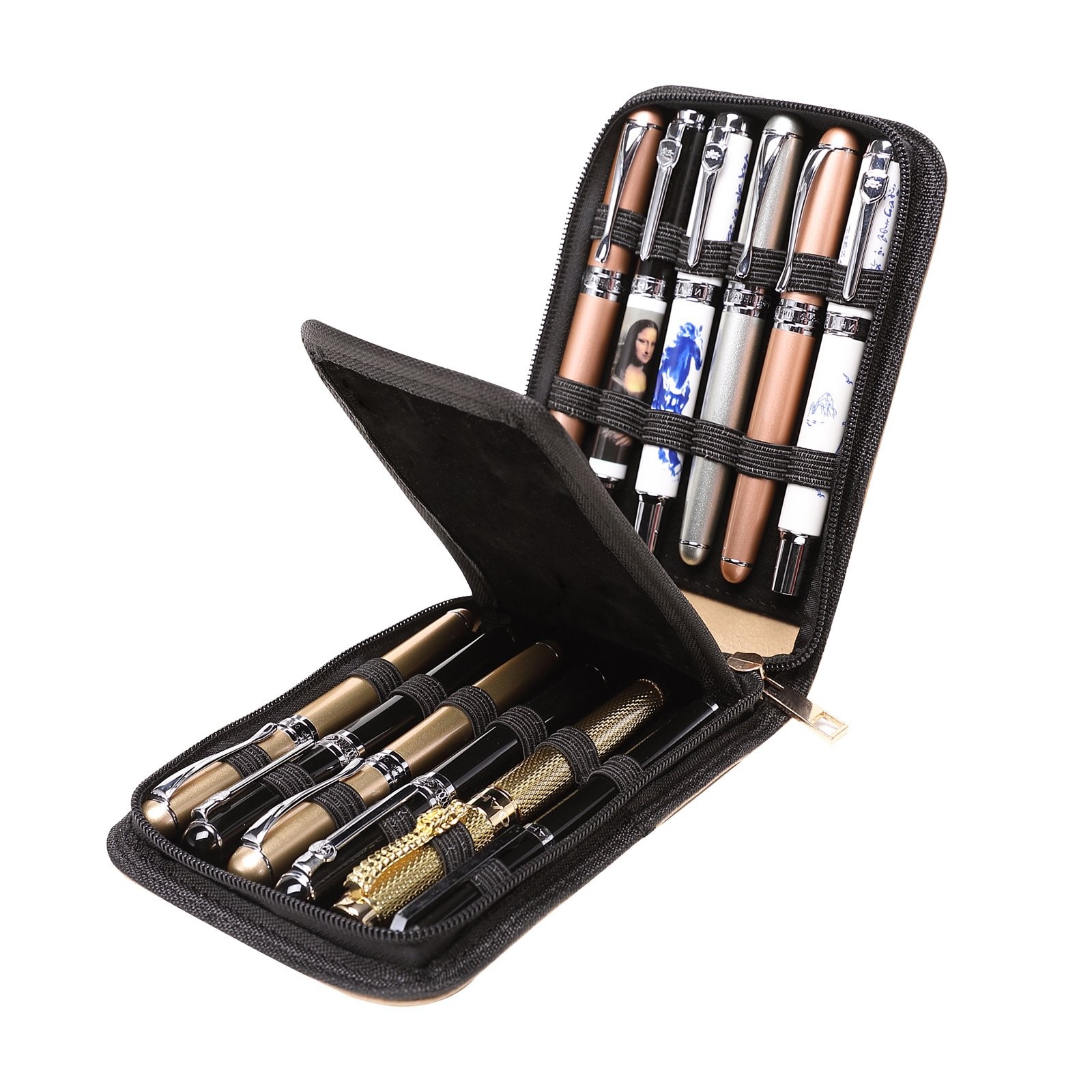 PU Leather Fountain Pen Case Roller Ball Pen Dispaly Holder Bag Pouch Beige 12