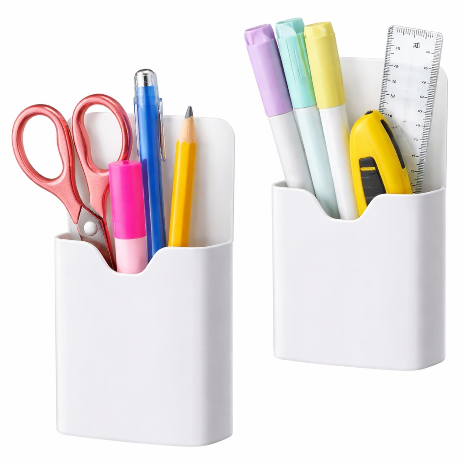 2 Pcs White Simple Design Magnetic Pen Holders for Whiteboard Fridge, Strong …