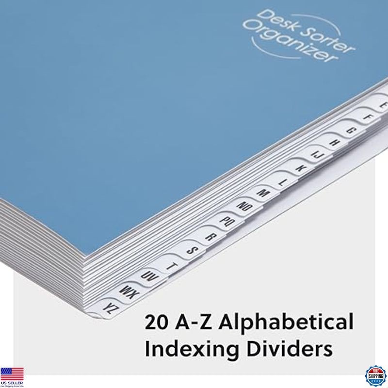 Smead Dark Blue Expandable Desk File Sorter A-Z Organizer, 20 Dividers, Letter