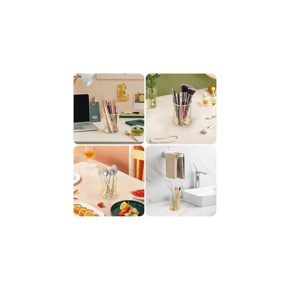 4-Pack Golden Wire Metal Pencil Cup Cylindrical Desktop Organizer Pen Holder Mak