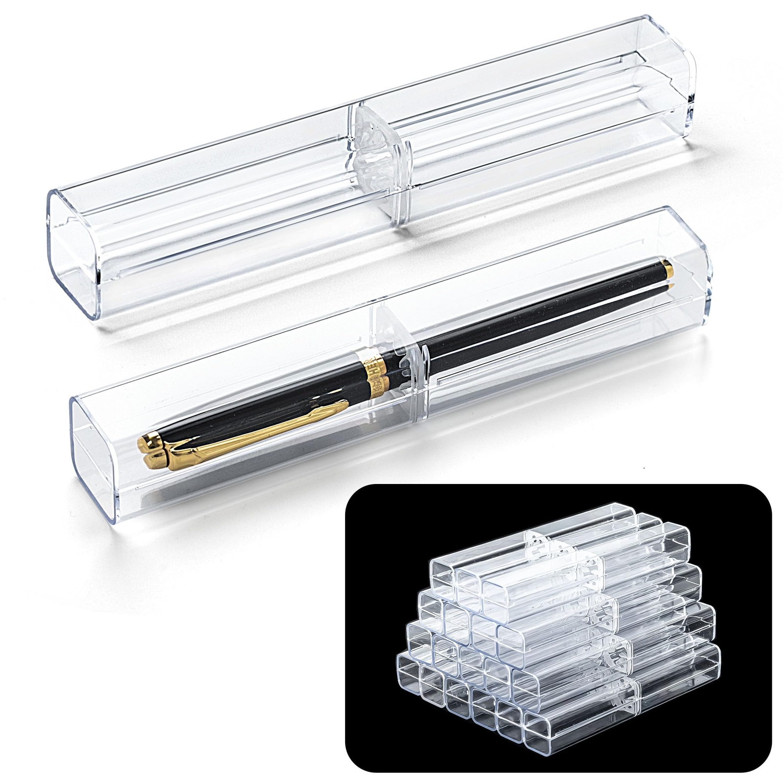 20 Pcs Clear Plastic Pen Case Reusable Empty Pen Gift Storage Container