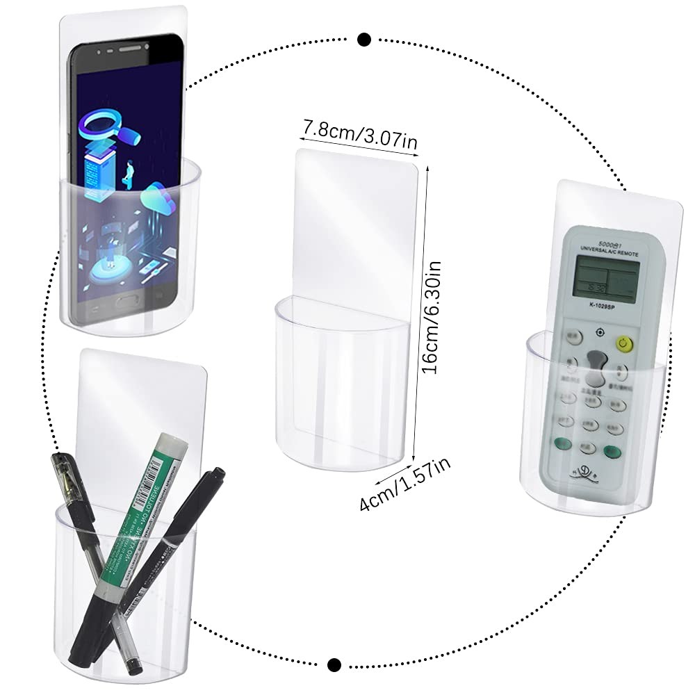 4 PCS Remote Control Holder, Wall Mount Self-Adhesive Transparent Media clear