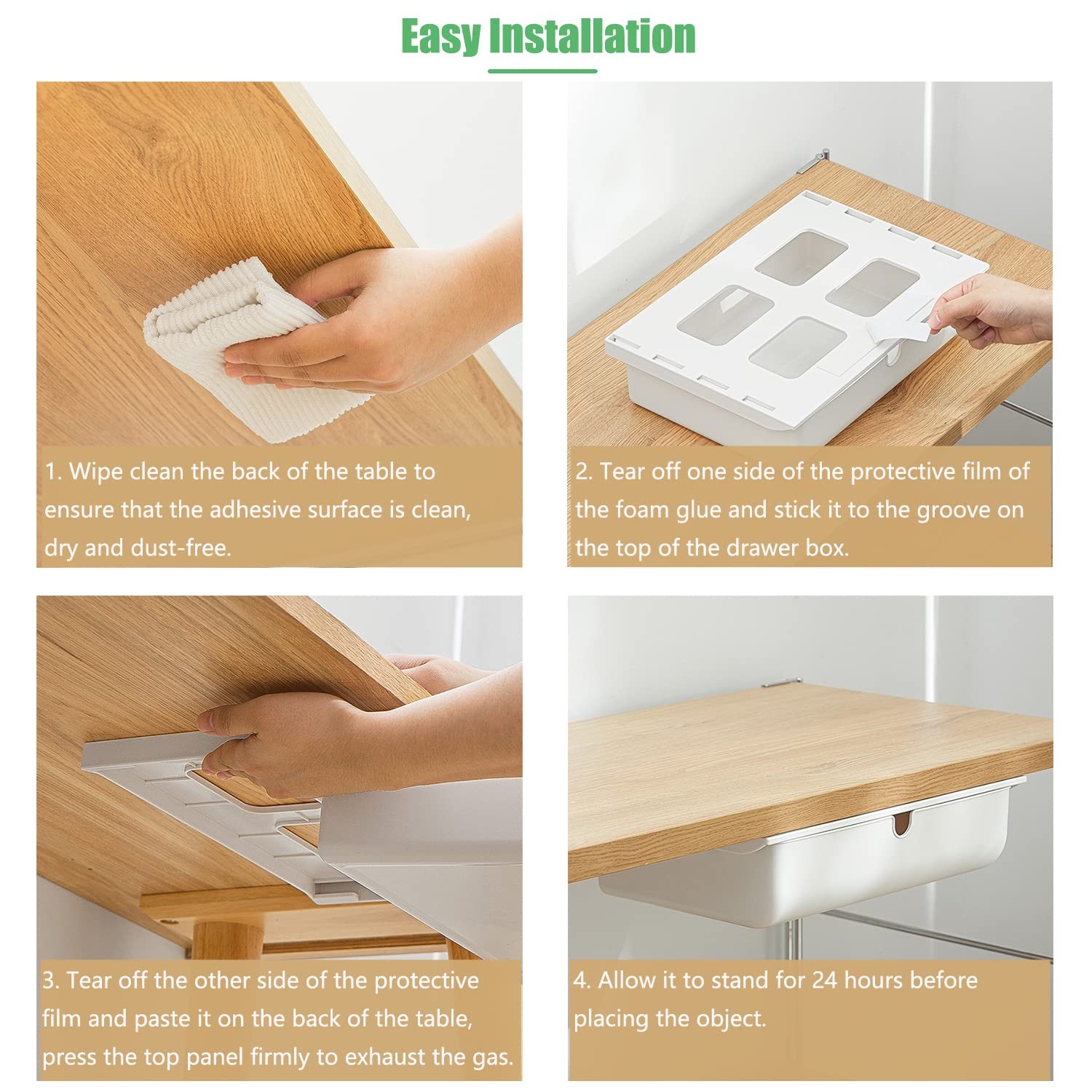 Under Desk Drawer Large Medium Hidden SelfAdhesive Organizers White 2 PCS